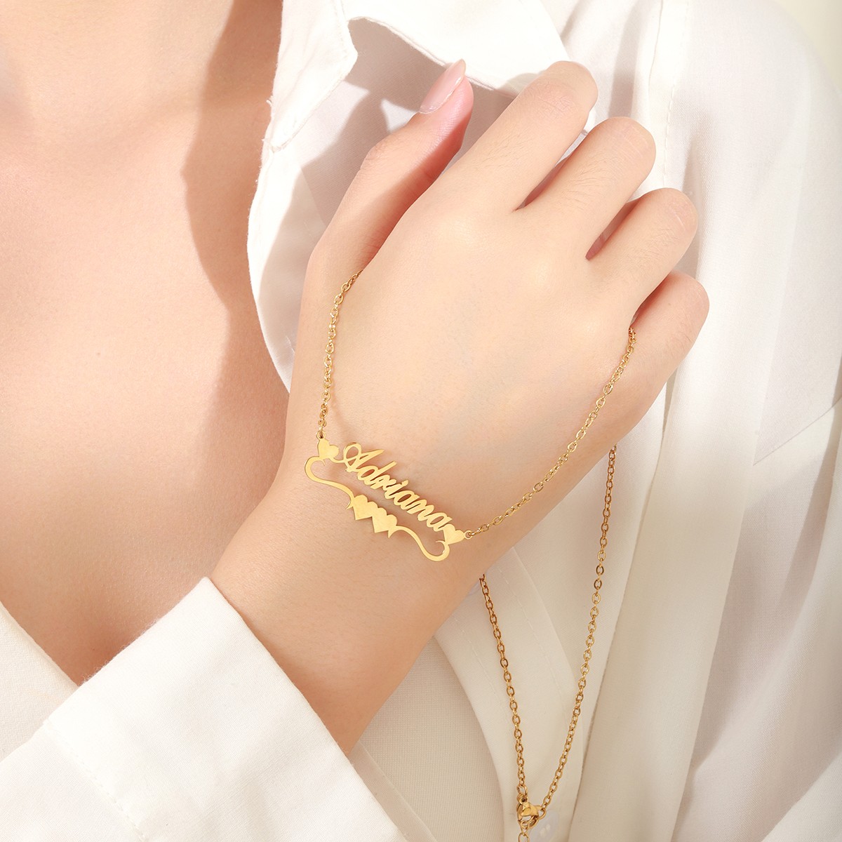 Custom Name Necklaces with Double Heart shaped Ribbons