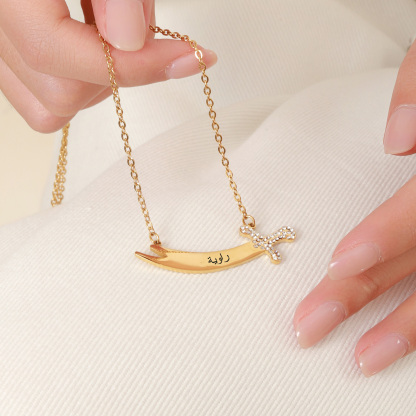 Custom rhinestones Name Necklace in the Shape of  Knife
