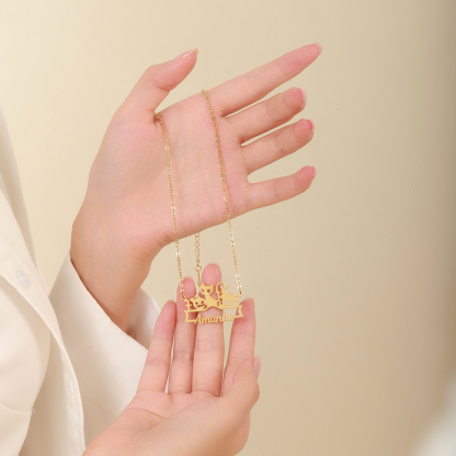 Custom Name Necklace with Cute Halloween Animals and Pumpkin Patterns