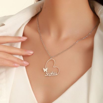 Custom Name Necklaces with Heart and Butterfly Designs