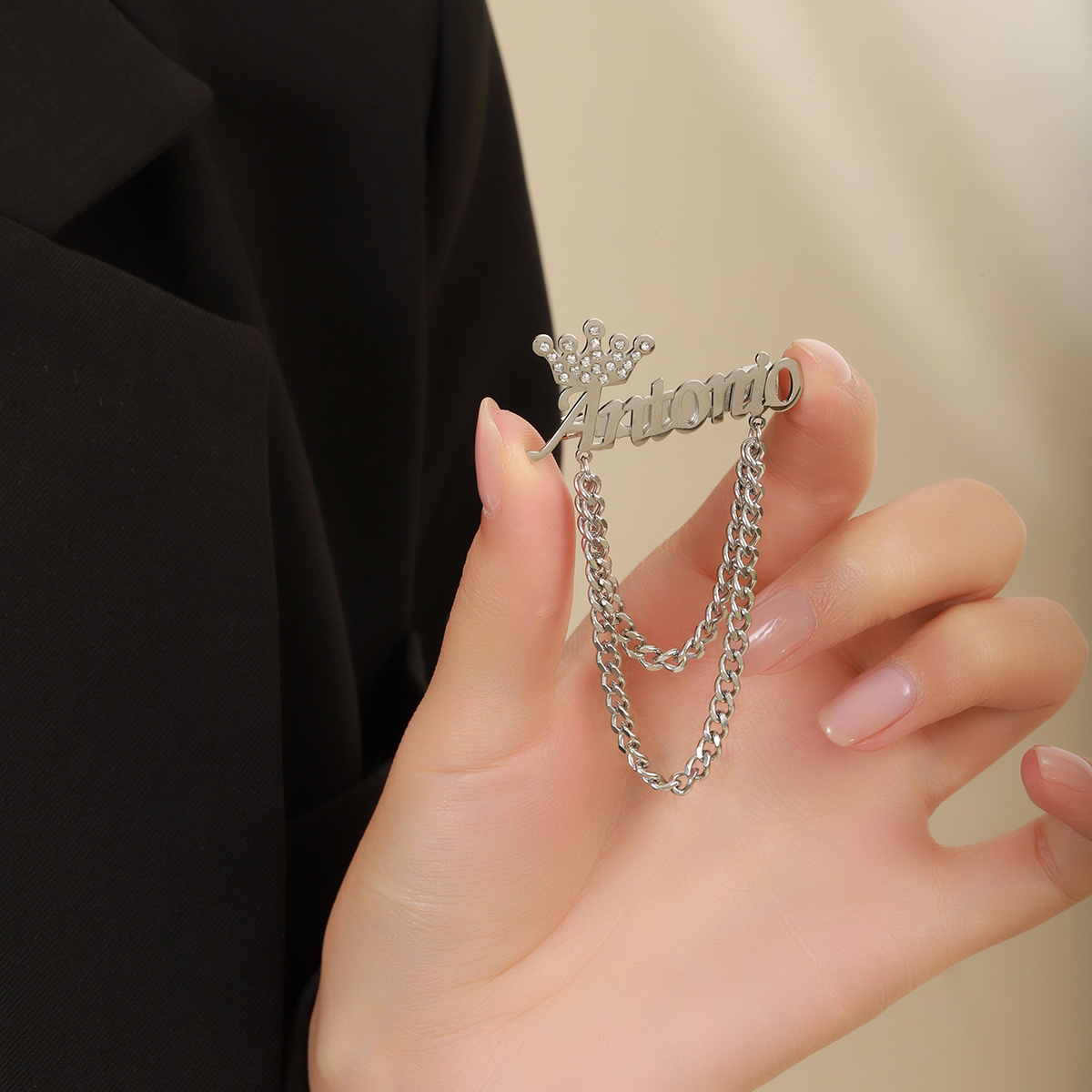 Gorgeous Crown Pendant Chain Customized Name Brooches