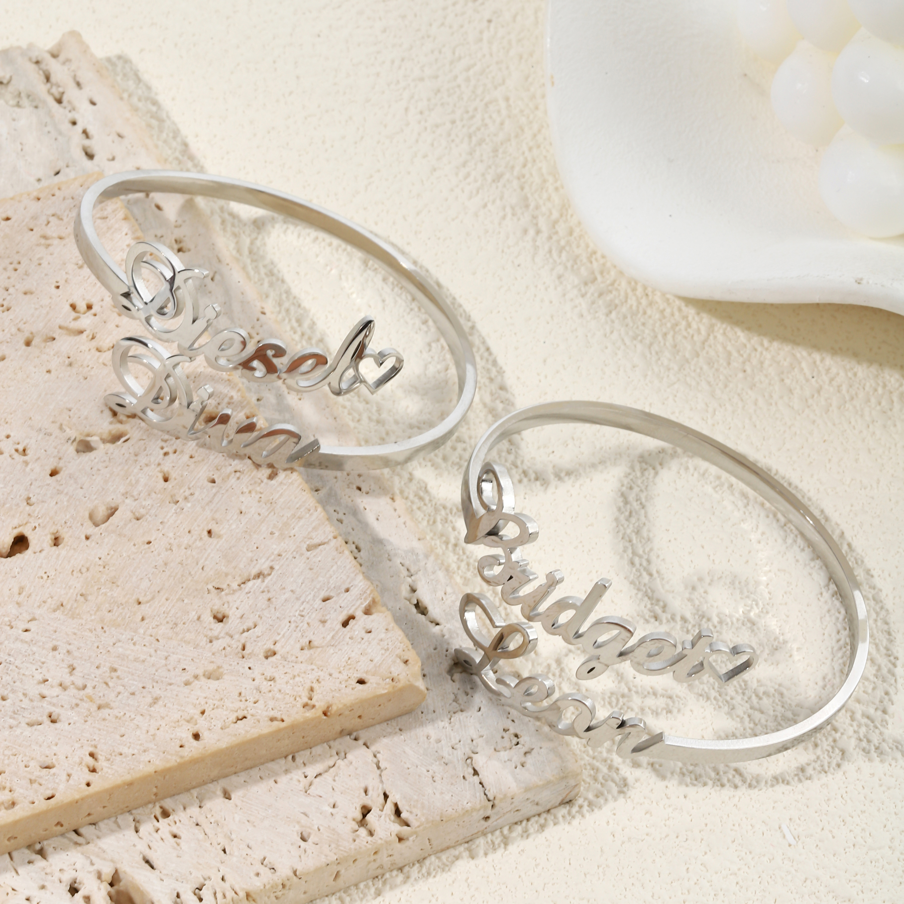 Custom Double Name Bracelet with Heart Design