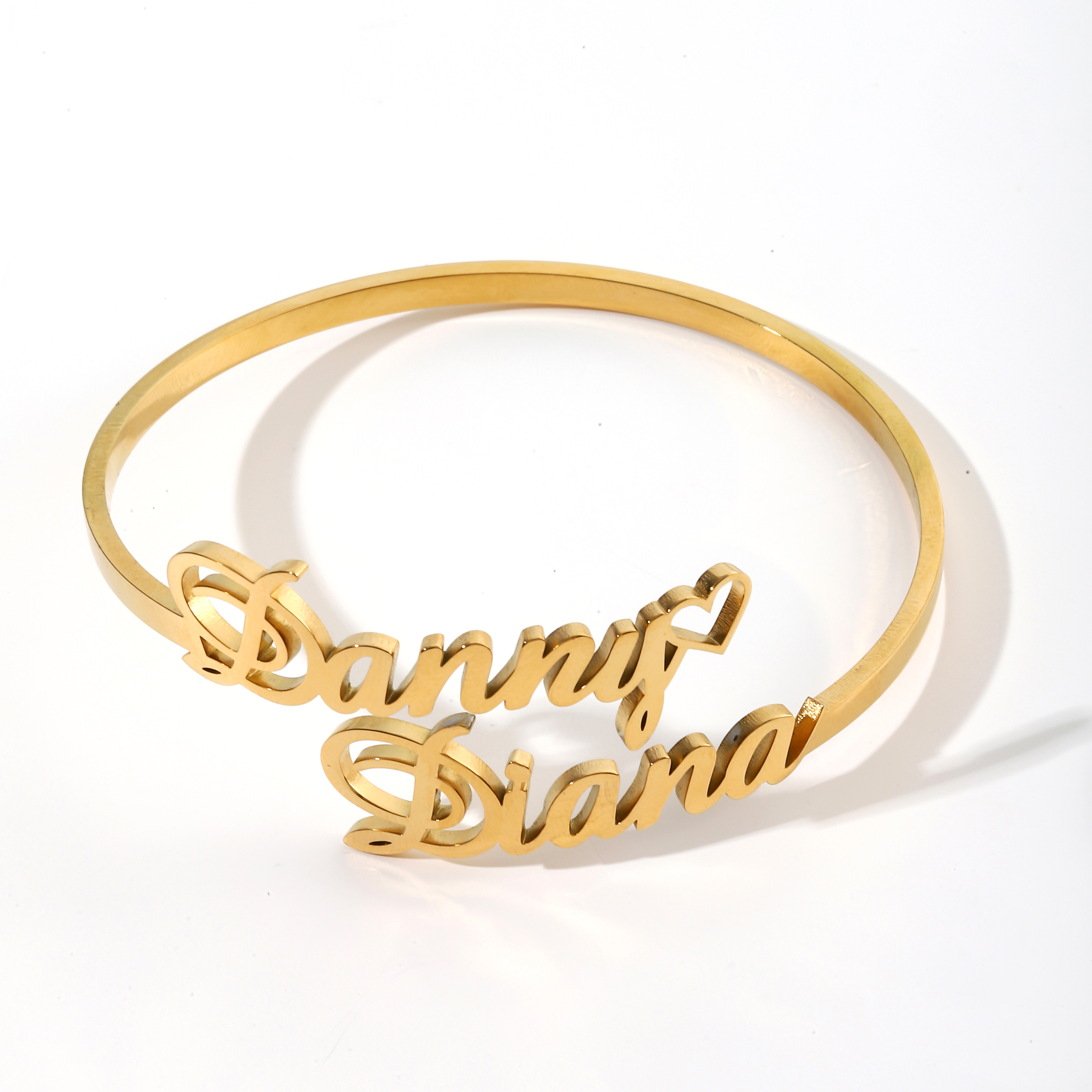 Custom Double Name Bracelet with Heart Design