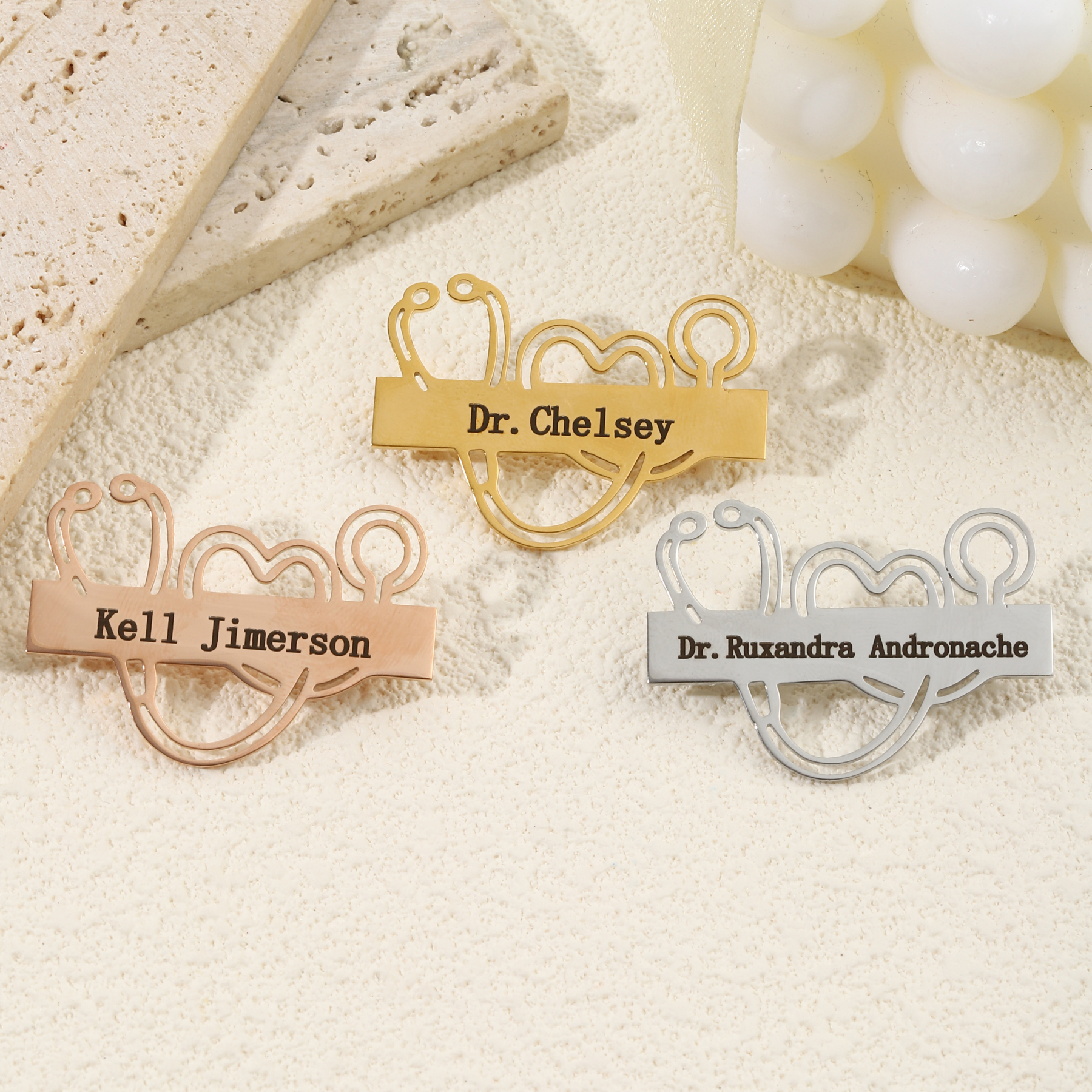 Love Stethoscope shaped Name Brooch Gift for Doctors