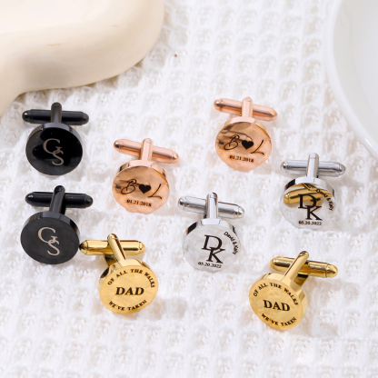 Eight Styles of Round Custom Text Cufflinks