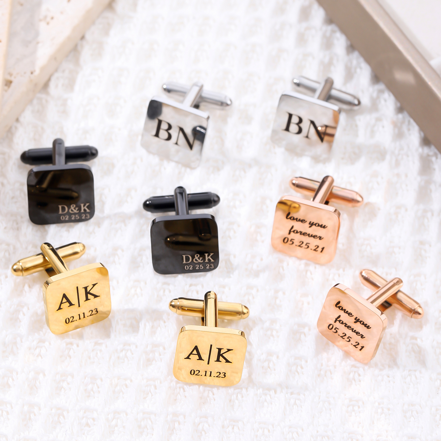 Six Styles of Square Custom Text Cufflinks