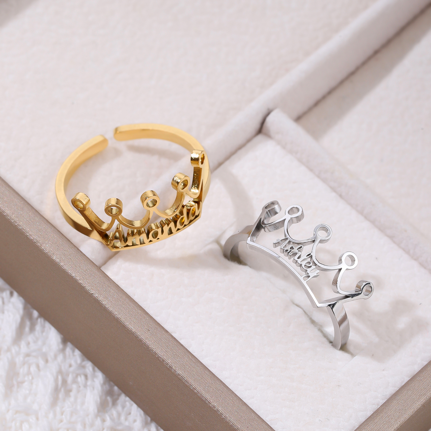 Custom Crown shaped Name Rings