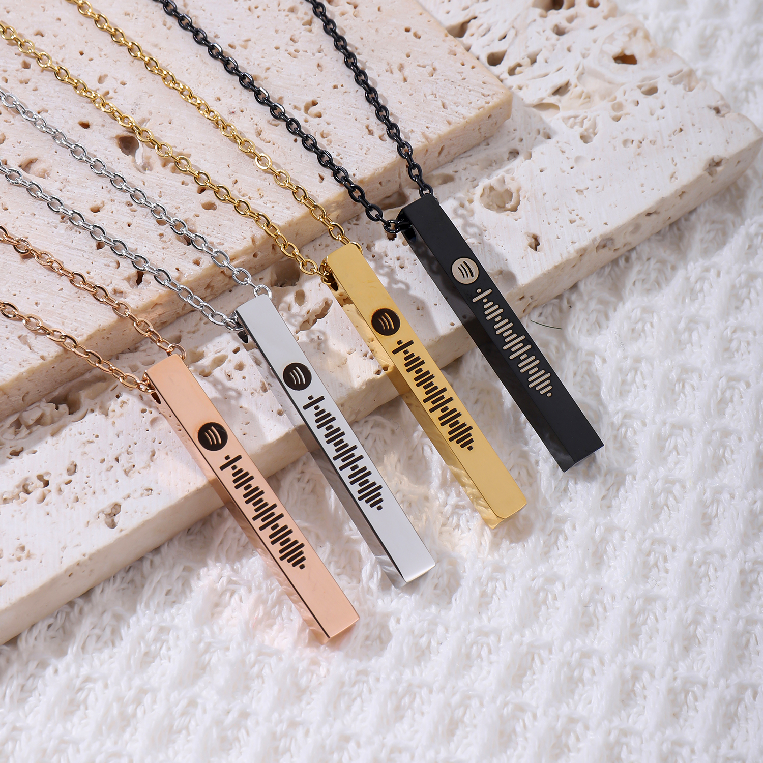 Custom Engraved Four Sides Spotify Music Necklace-Spefeel
