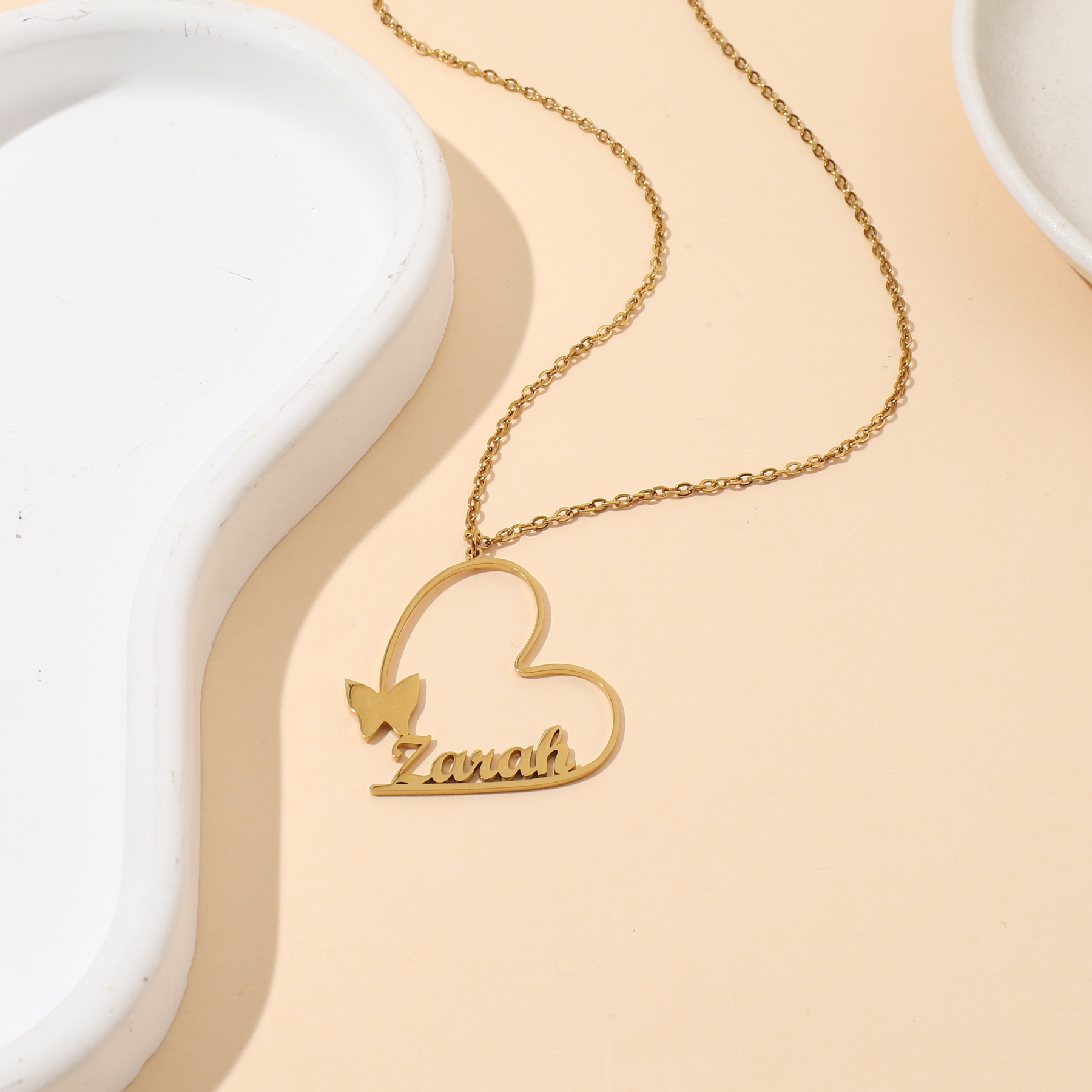 Custom Name Necklaces with Heart and Butterfly Designs