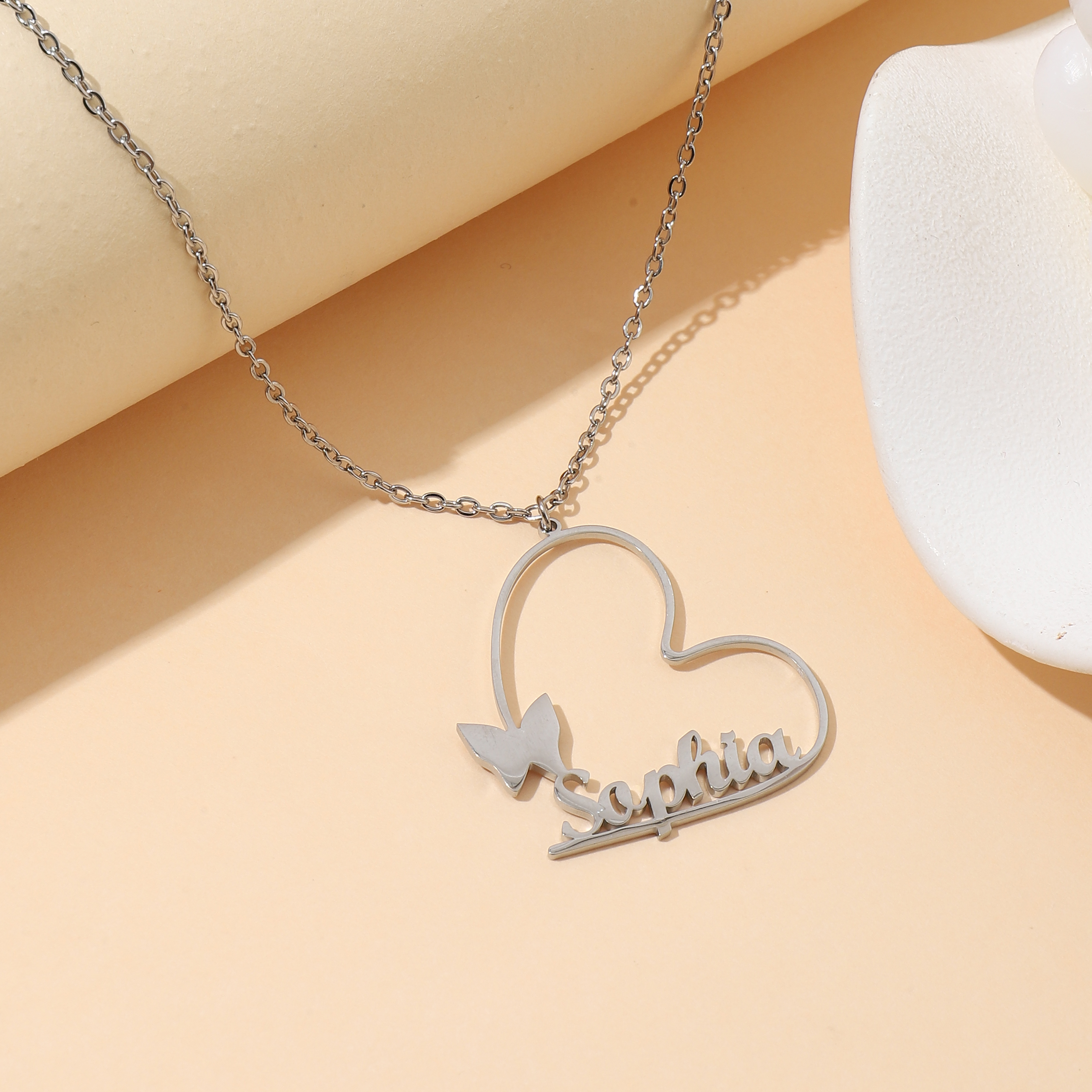 Custom Name Necklaces with Heart and Butterfly Designs