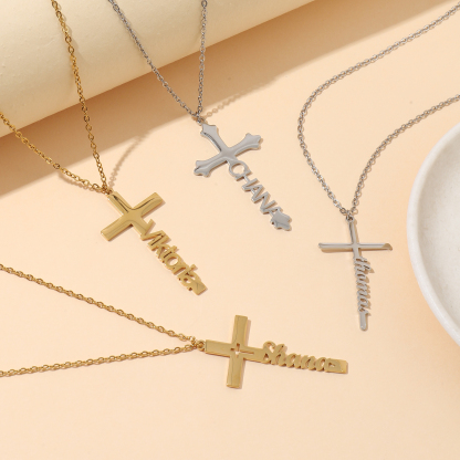Custom Name Necklaces in Four Style with Crosses
