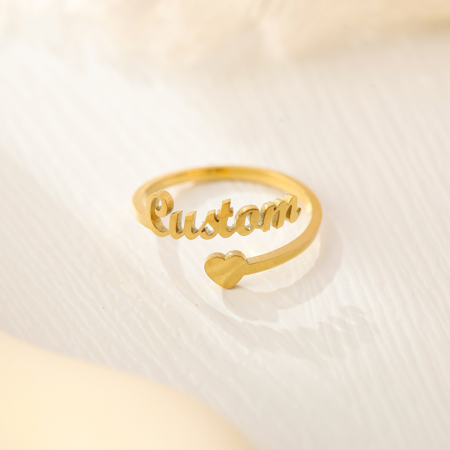 Custom Single Name Ring with Heart-shaped Open Design