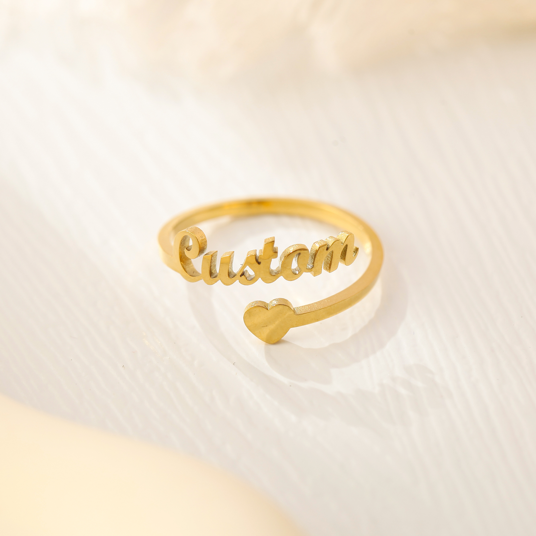 Custom Single Name Ring with Heart-shaped Open Design