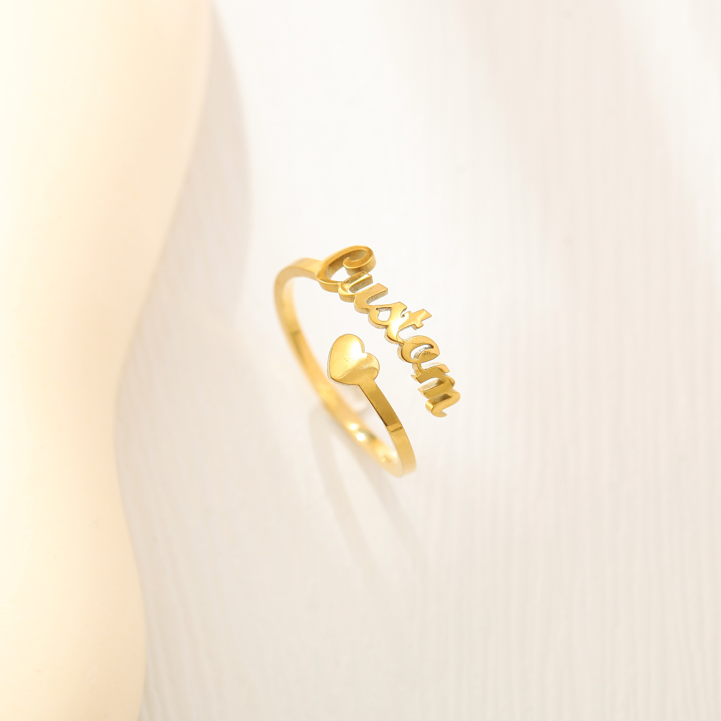 Custom Single Name Ring with Heart-shaped Open Design
