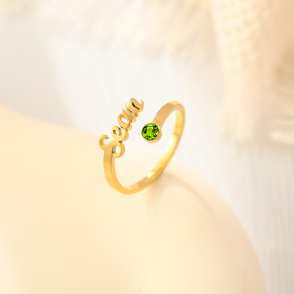 Custom Single Name Birthstone Ring with Open Design