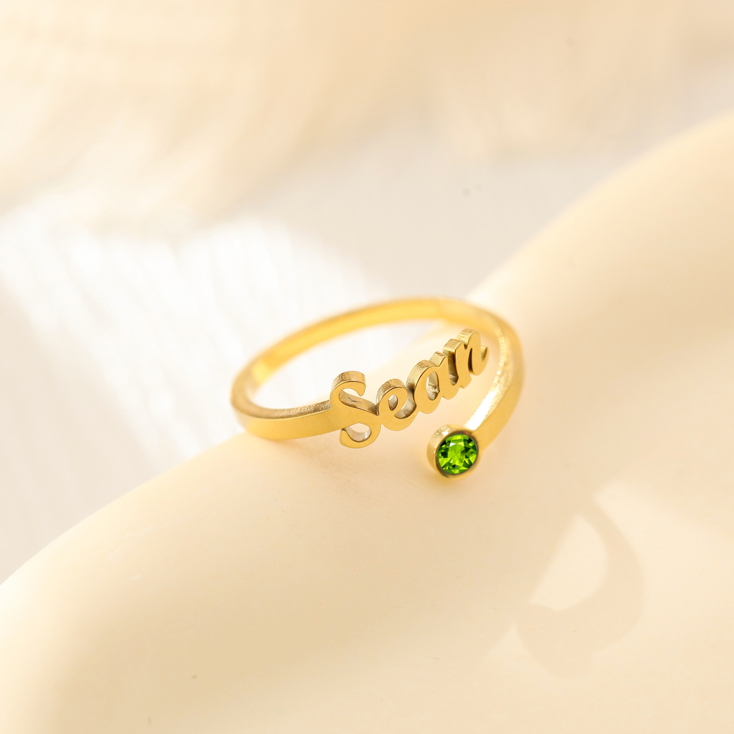 Custom Single Name Birthstone Ring with Open Design