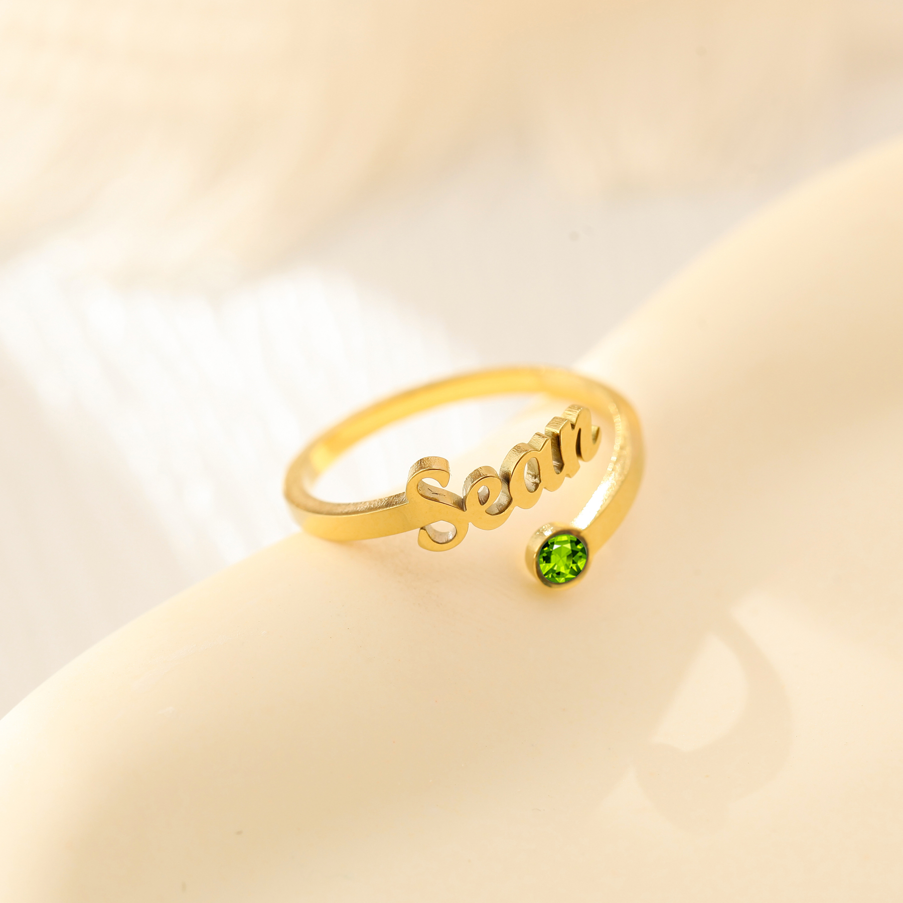 Custom Single Name Birthstone Ring with Open Design