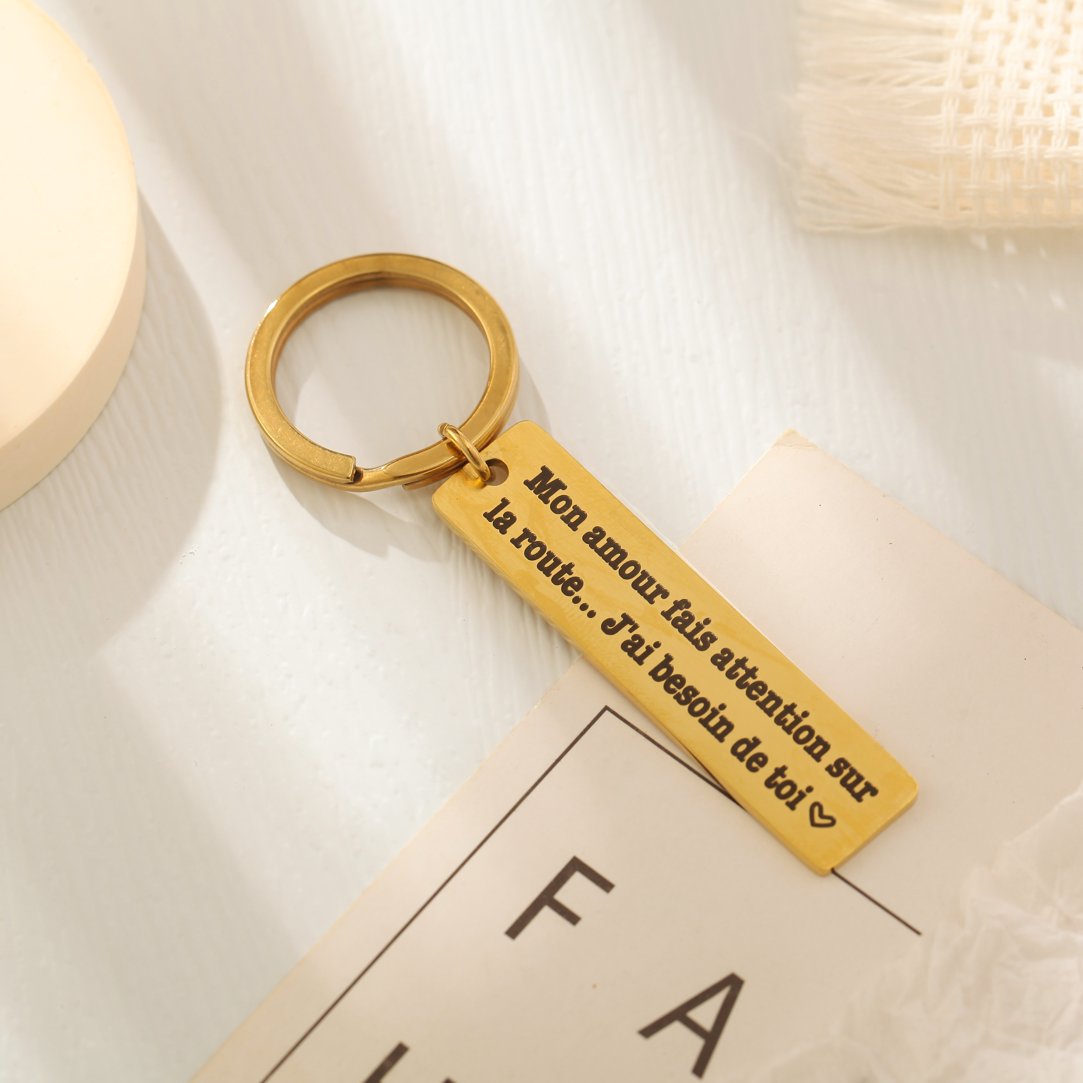 Custom Keychains with Engraved Sentences in Various Languages (English/Arabic/French and so on)
