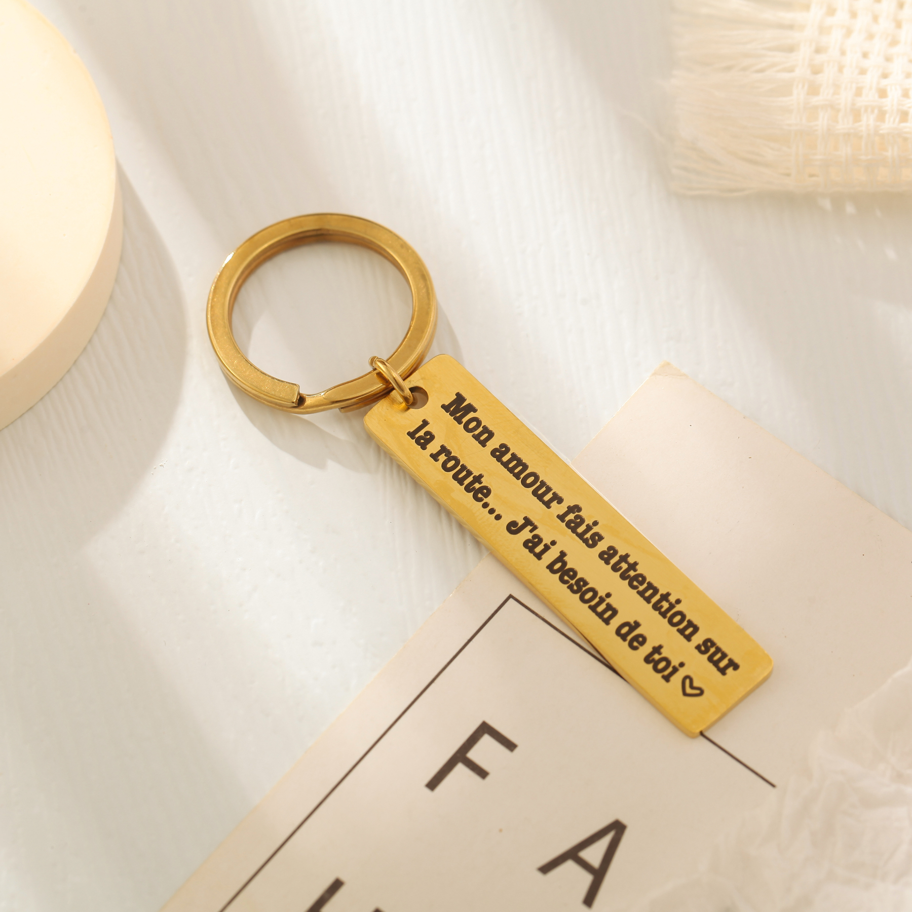 Custom Keychains with Engraved Sentences in Various Languages (English/Arabic/French and so on)