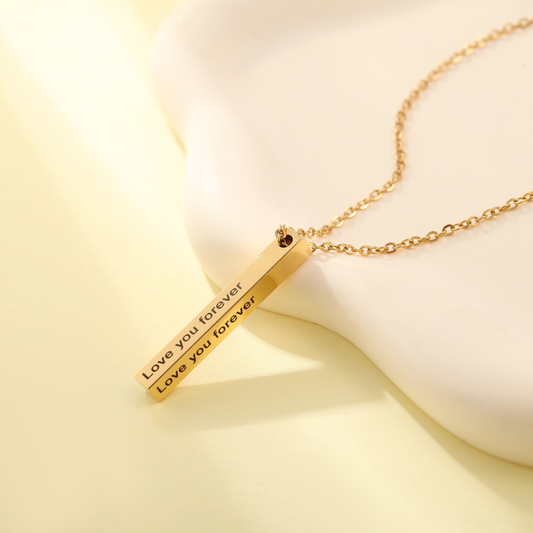 Custom Necklace with Cuboid Pendants Engraved with Text on Four Sides