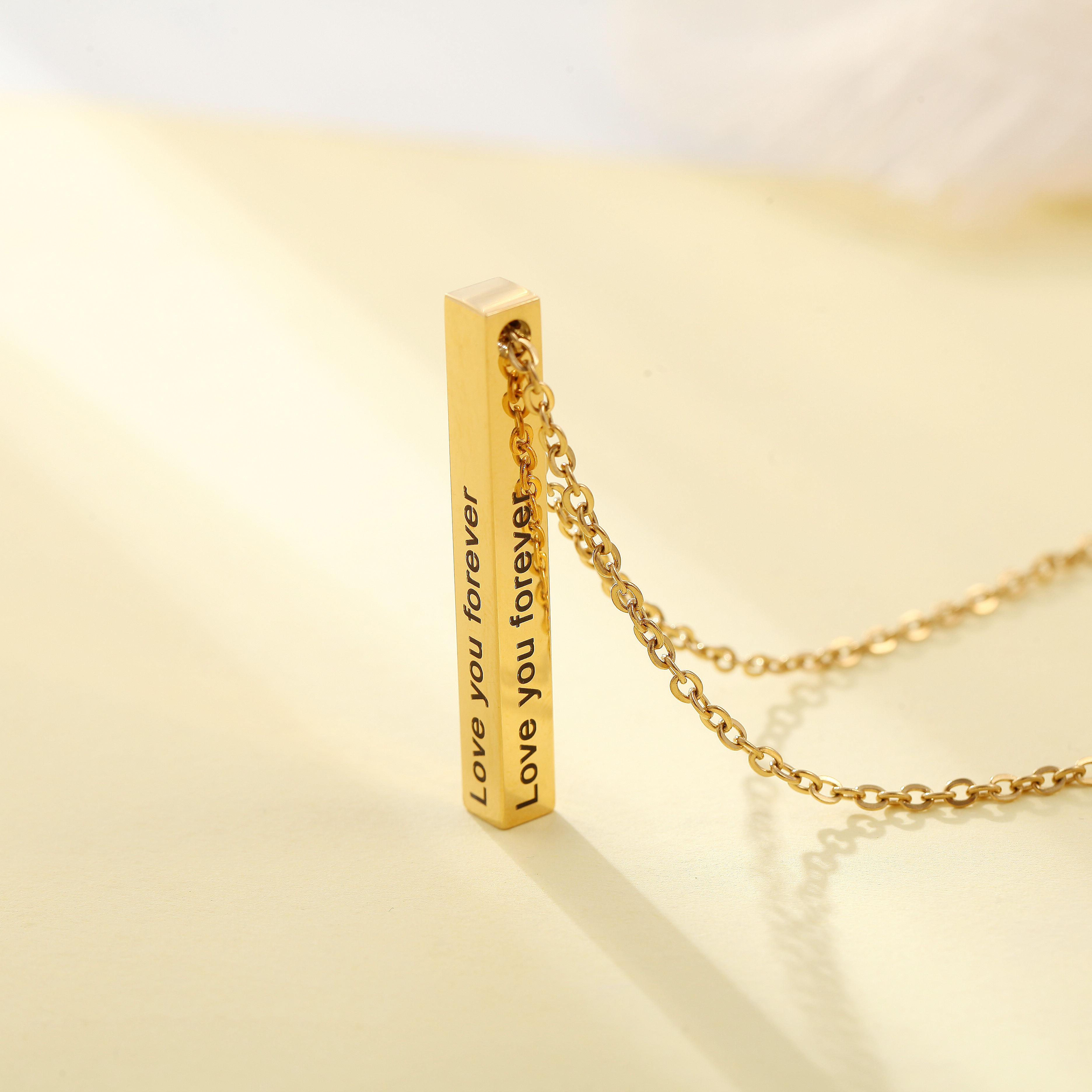 Custom Necklace with Cuboid Pendants Engraved with Text on Four Sides