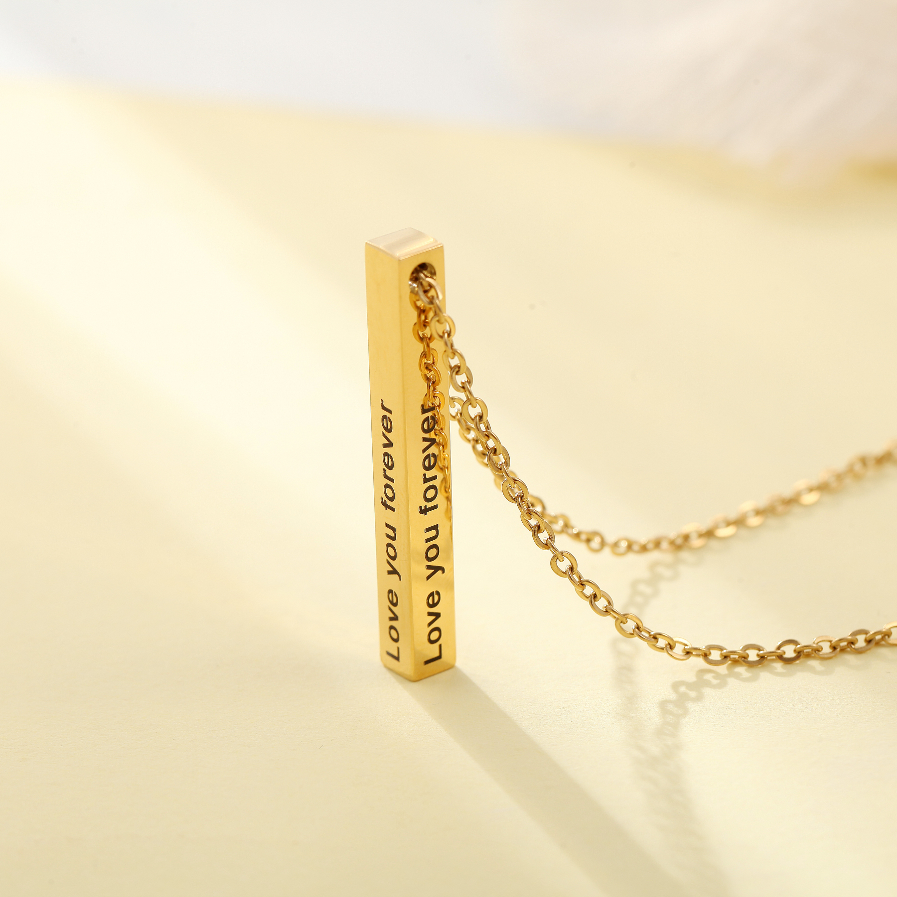 Custom Necklace with Cuboid Pendants Engraved with Text on Four Sides