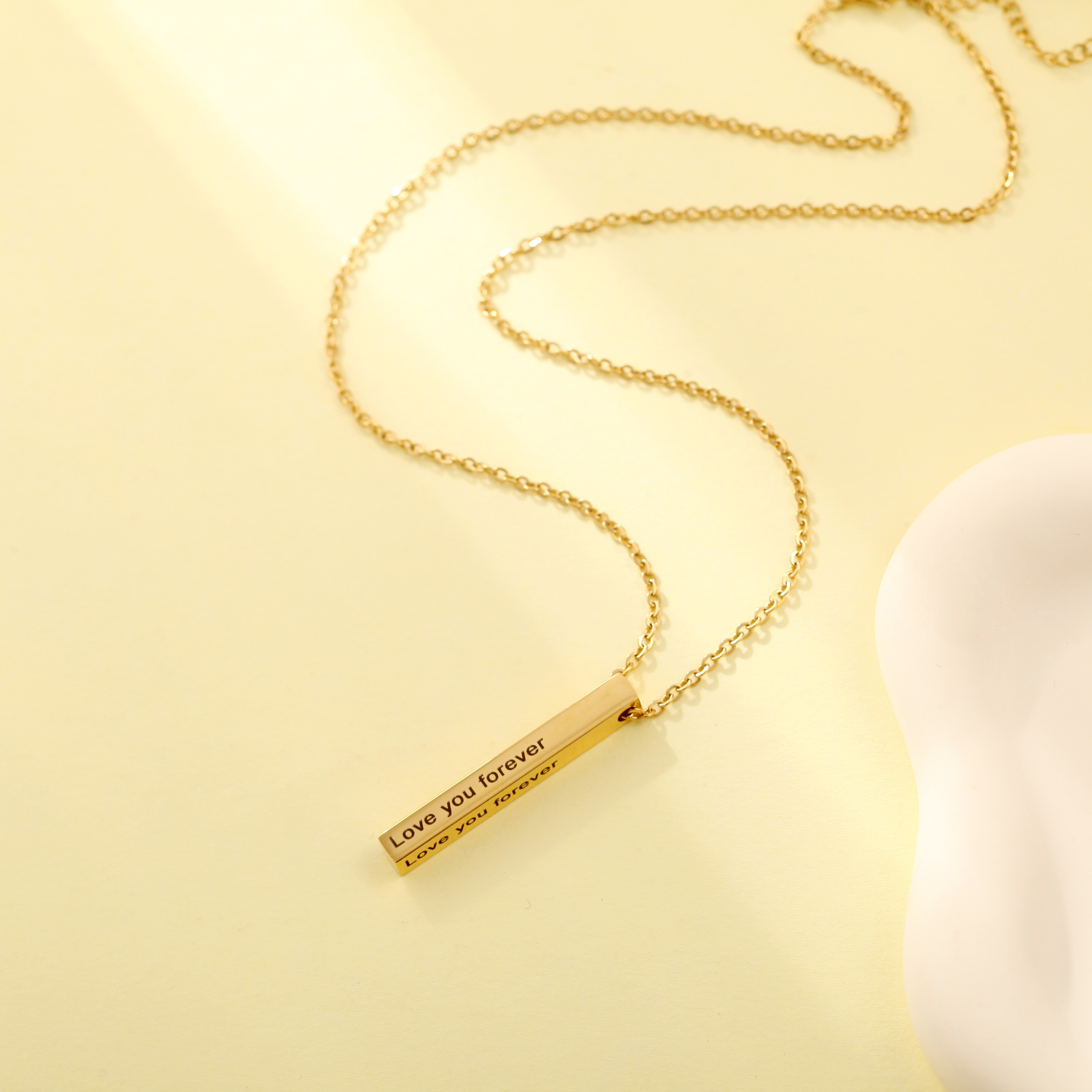 Custom Necklace with Cuboid Pendants Engraved with Text on Four Sides