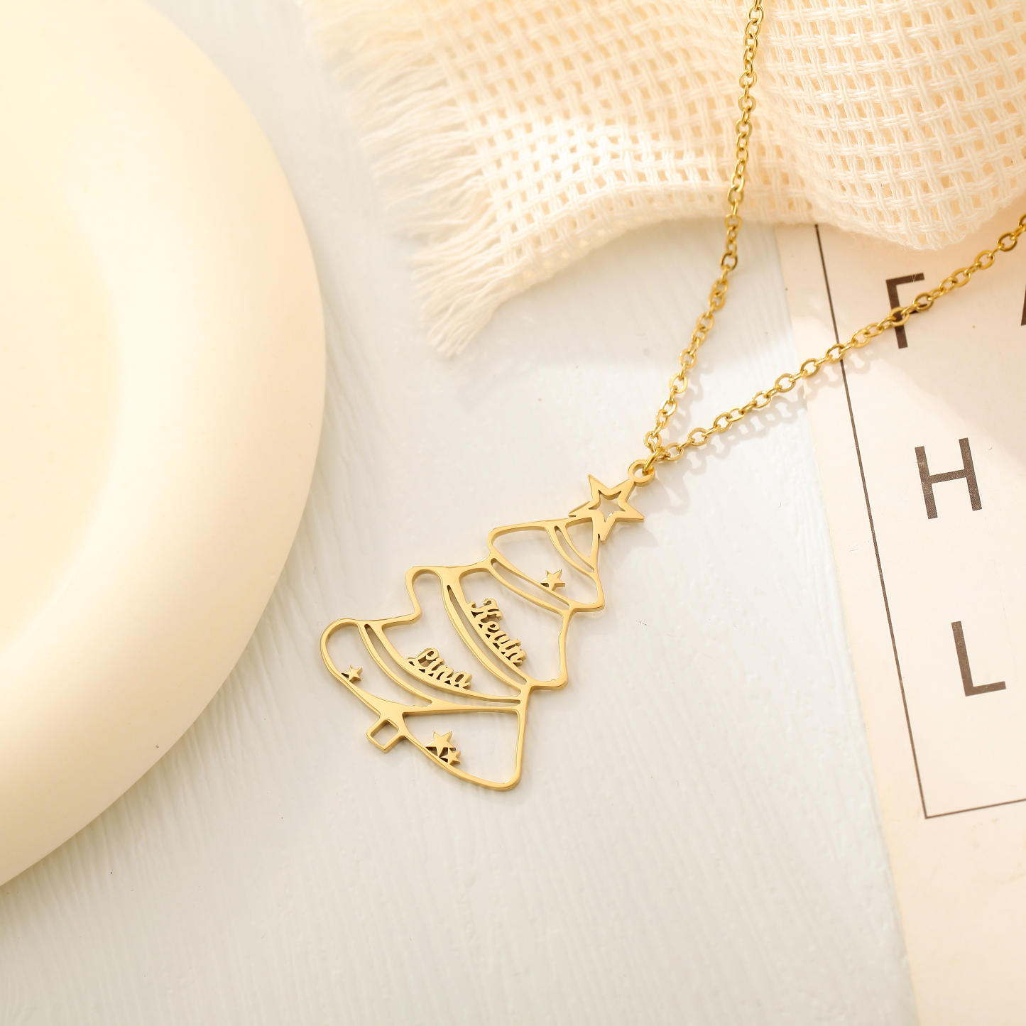 CUSTOM Christmas Tree-shaped Double Name Necklace
