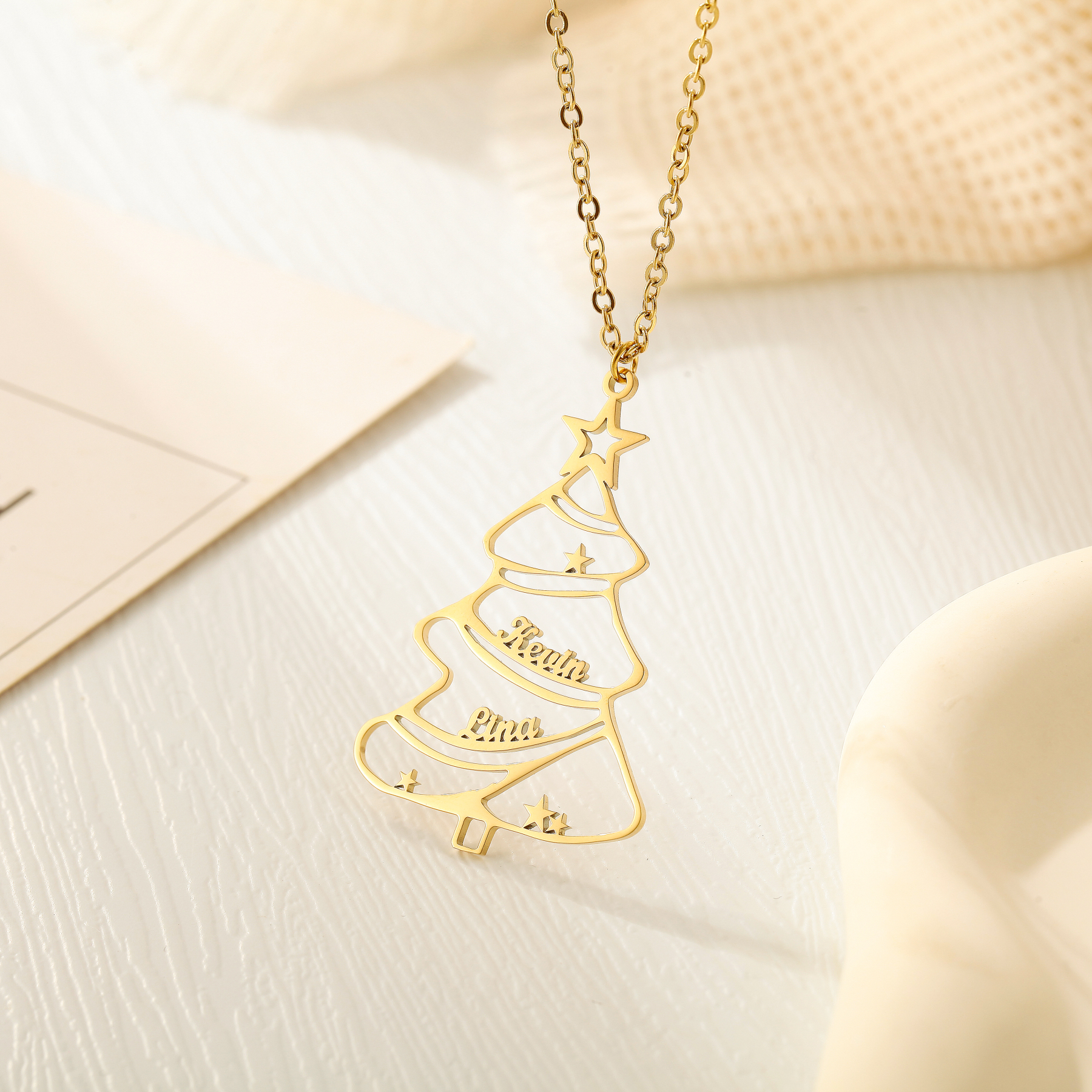 CUSTOM Christmas Tree-shaped Double Name Necklace