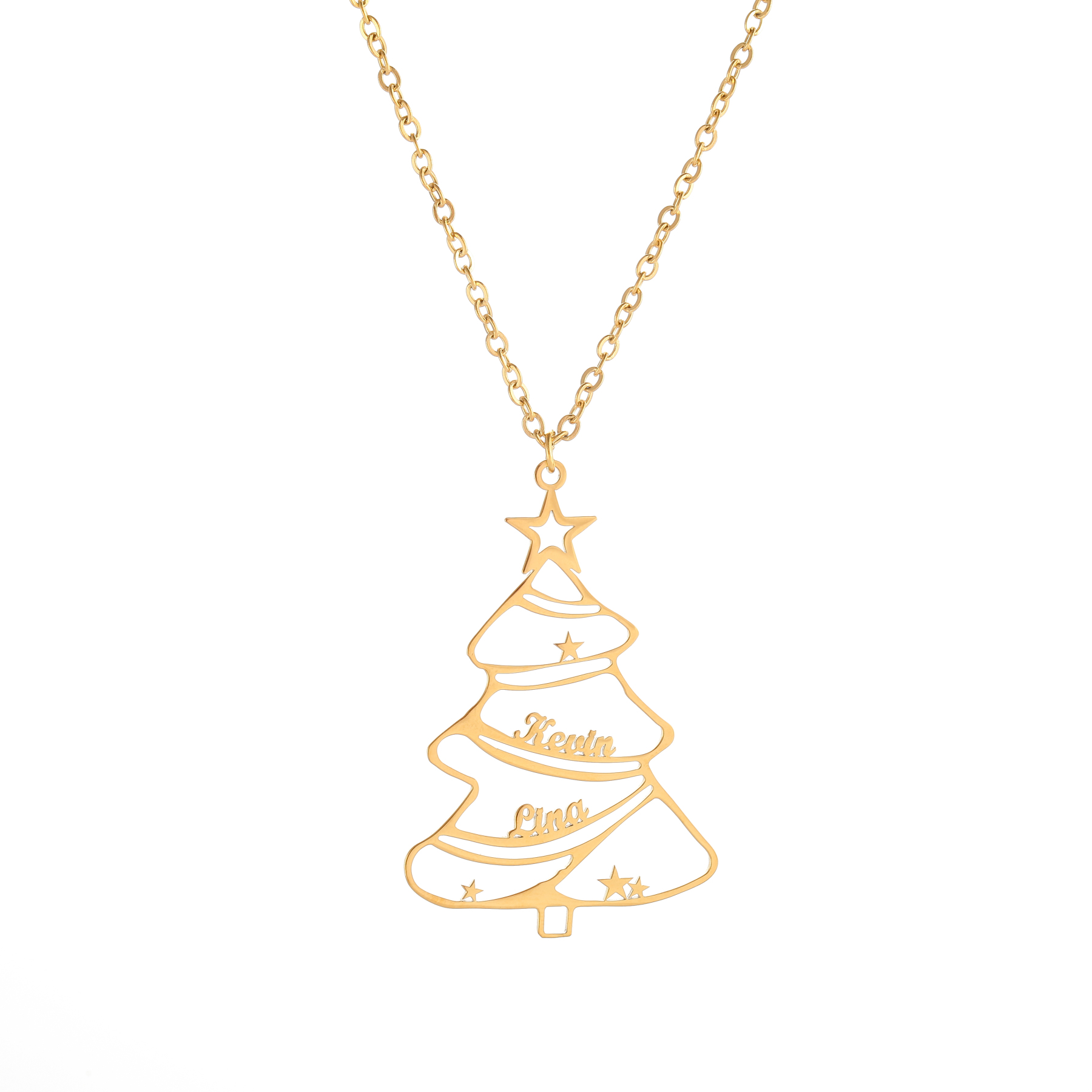 CUSTOM Christmas Tree-shaped Double Name Necklace