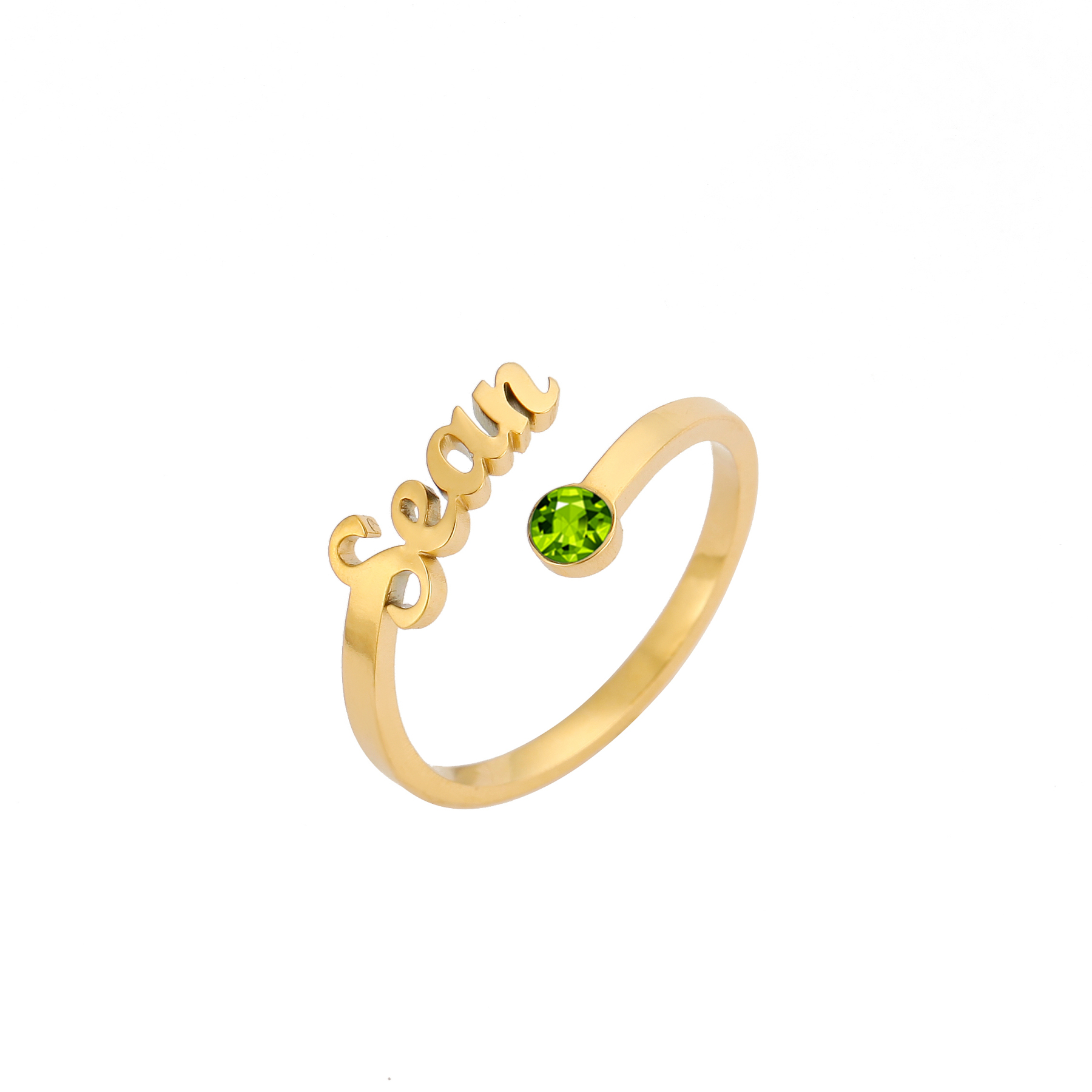 Custom Single Name Birthstone Ring with Open Design