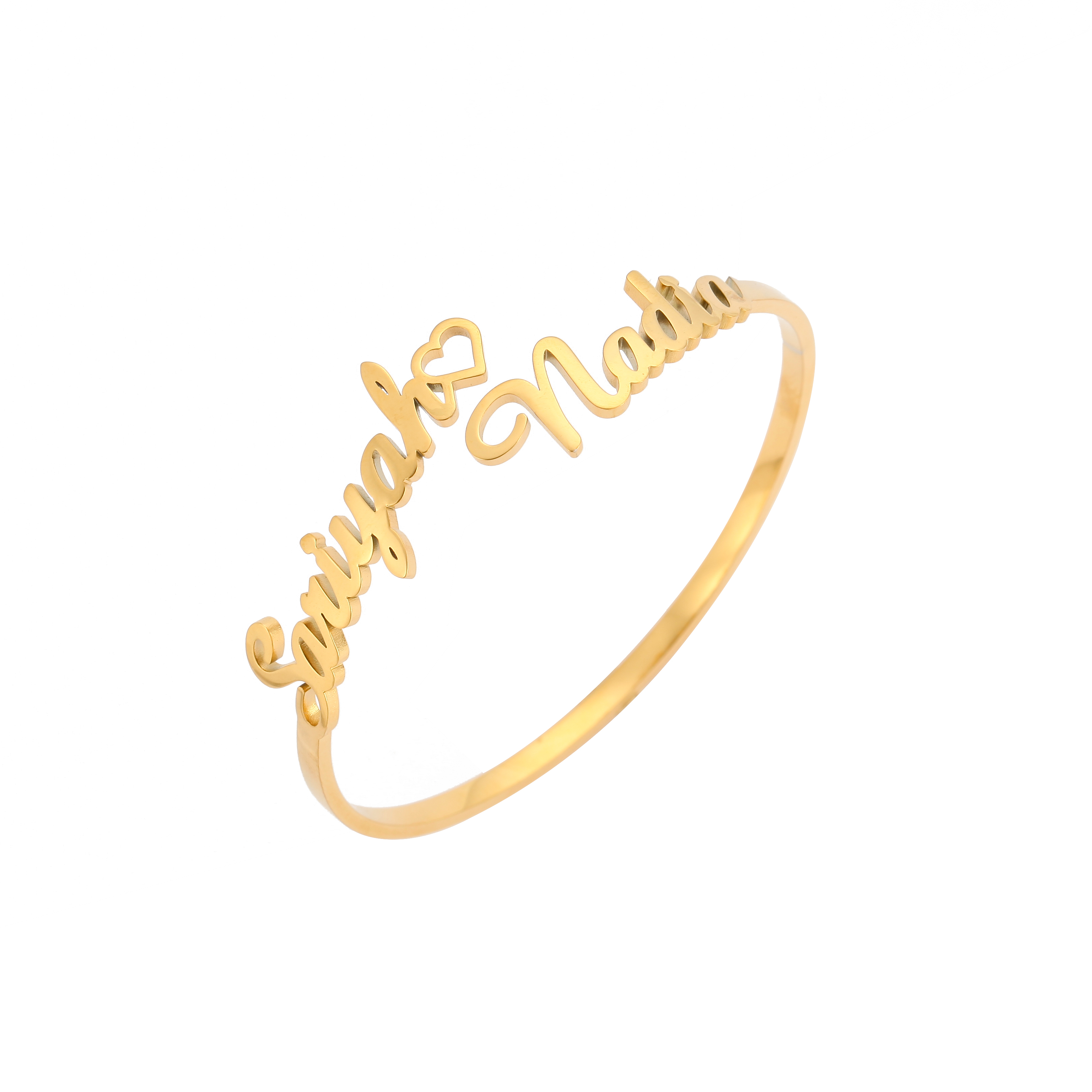 Custom Double Name Bracelet with Heart Design
