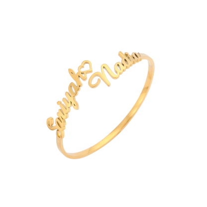 Custom Double Name Bracelet with Heart Design