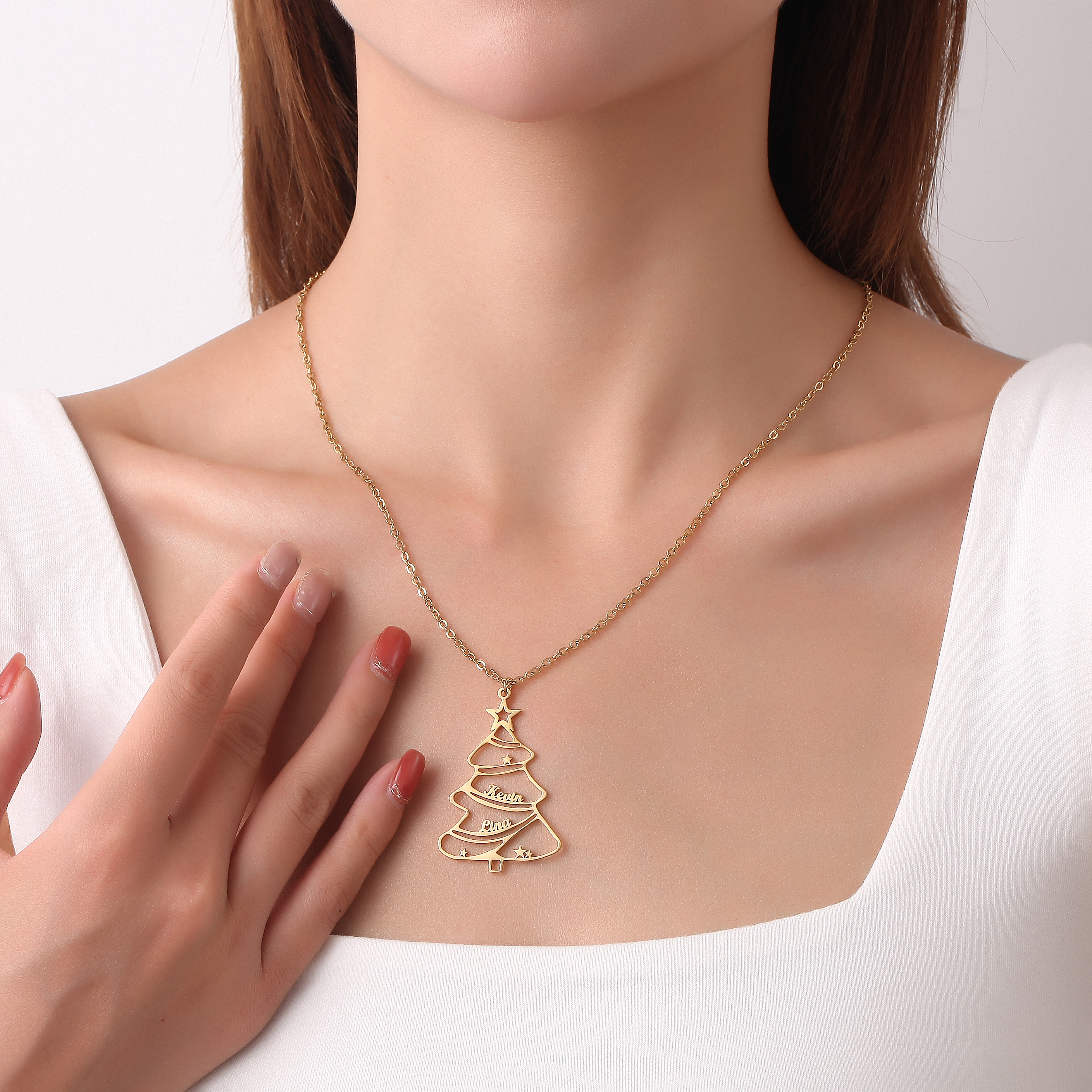 CUSTOM Christmas Tree-shaped Double Name Necklace
