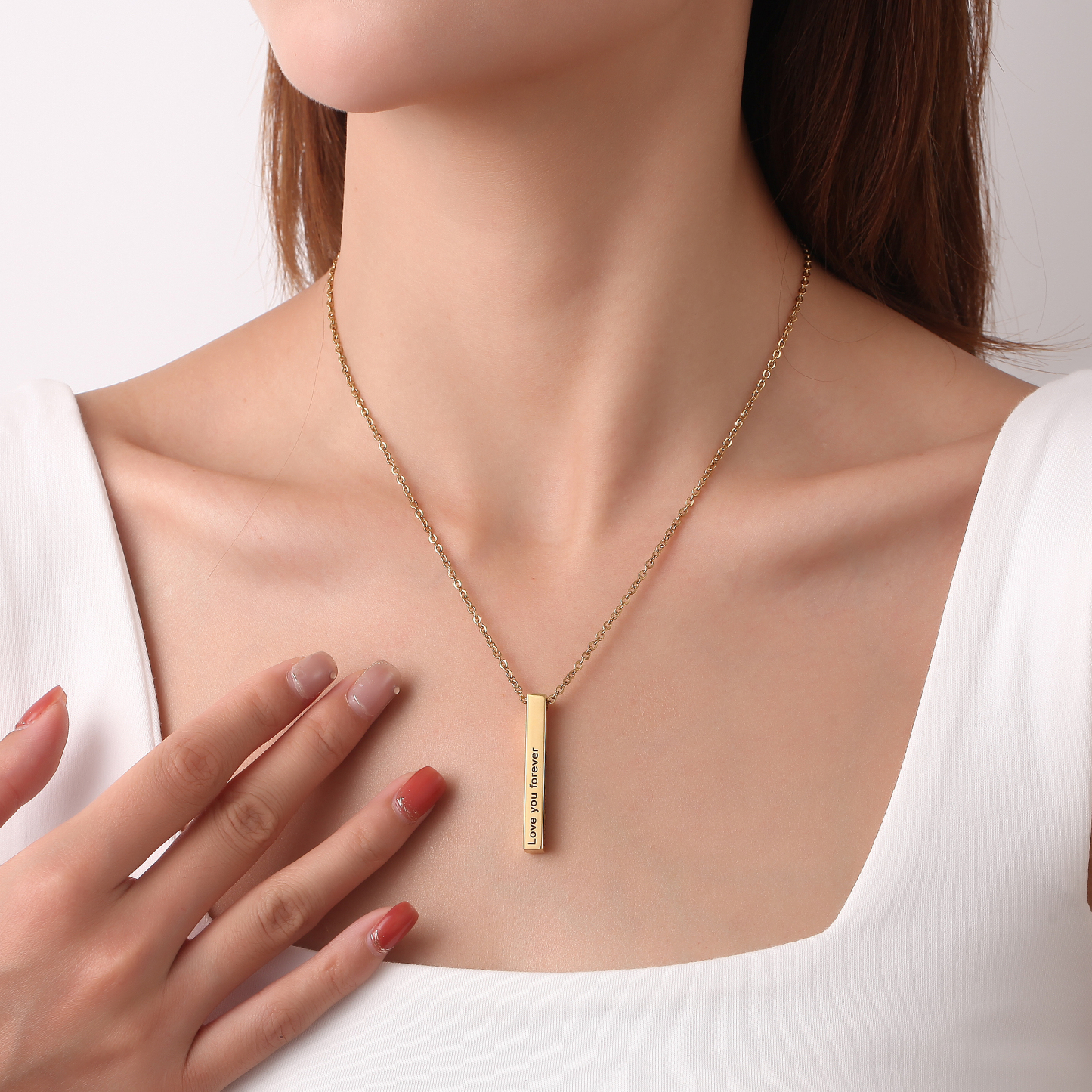 Custom Necklace with Cuboid Pendants Engraved with Text on Four Sides