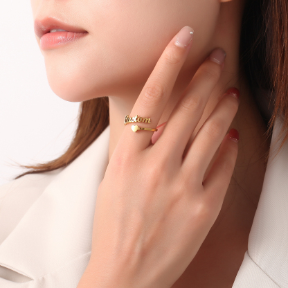 Custom Single Name Ring with Heart-shaped Open Design
