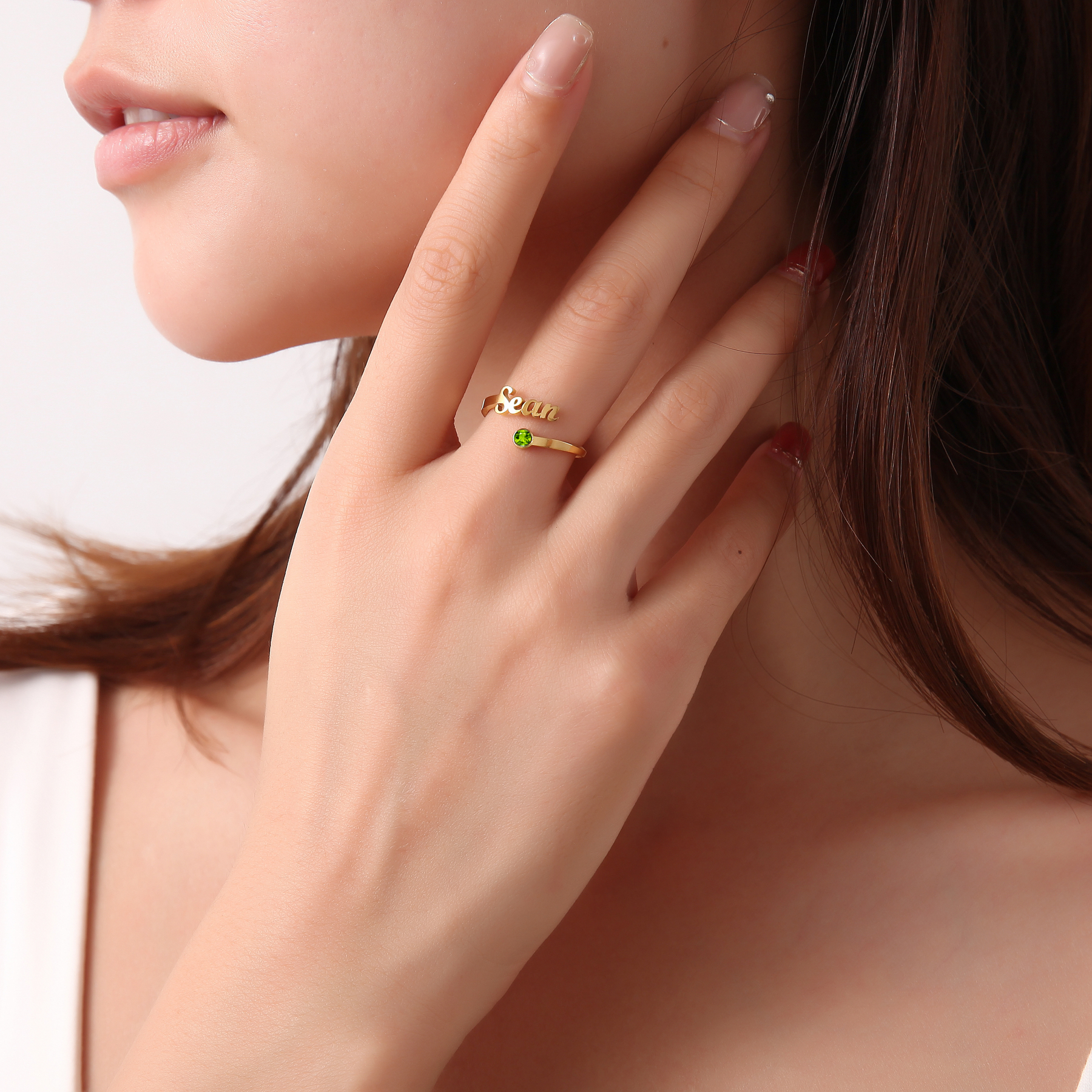 Custom Single Name Birthstone Ring with Open Design