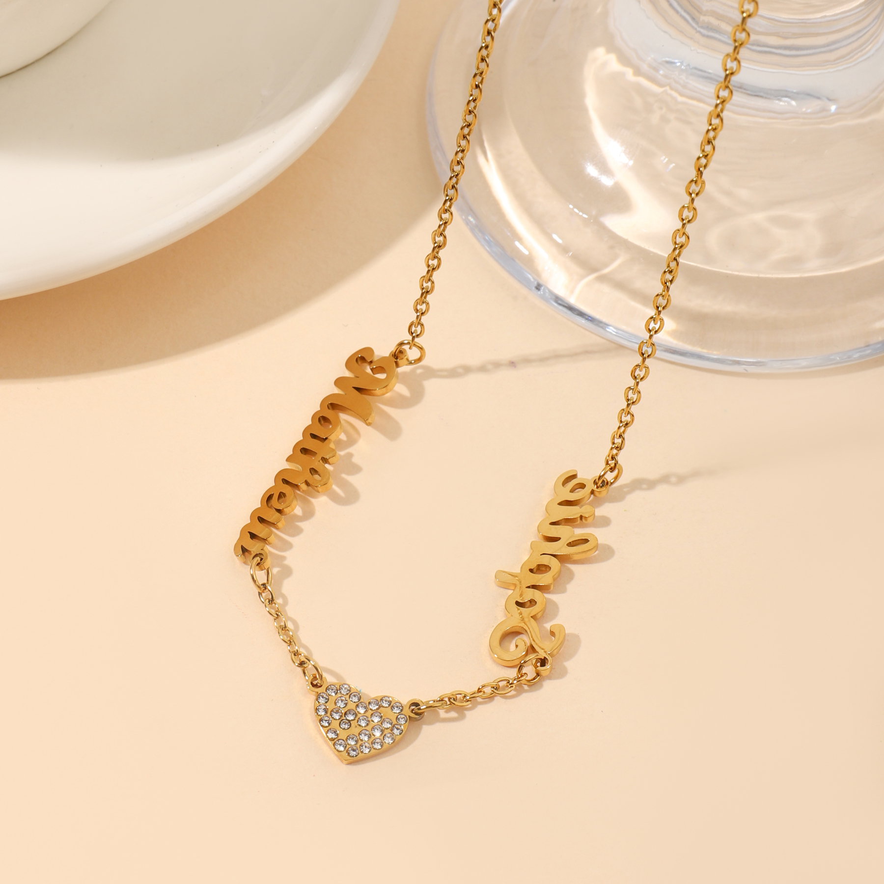 [Copy]Custom Family Name  Birthstone Necklace with Circular Design and Heart Embrace