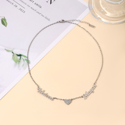 [Copy]Custom Family Name  Birthstone Necklace with Circular Design and Heart Embrace
