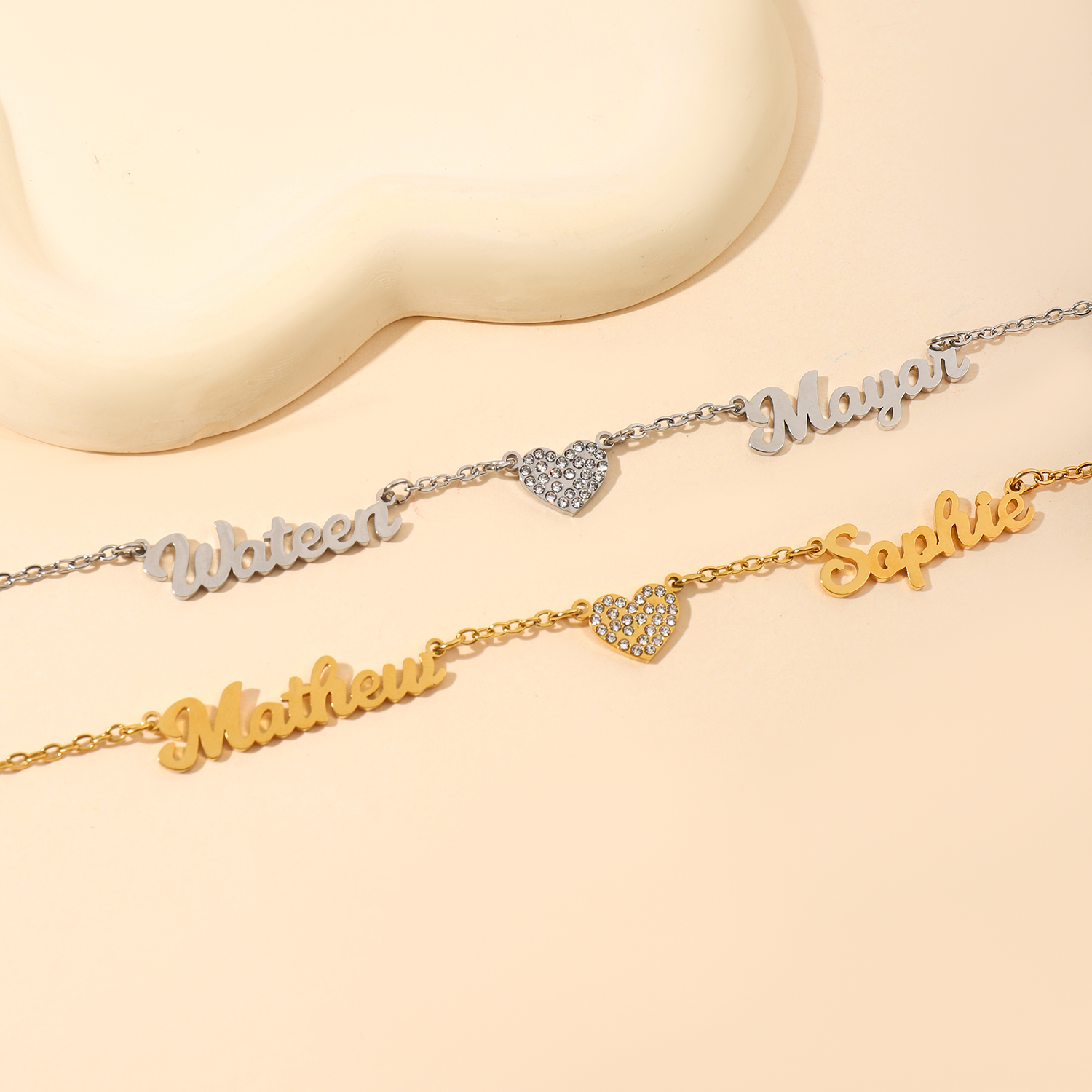 Custom Family Name  Birthstone Necklace with Circular Design and Heart Embrace