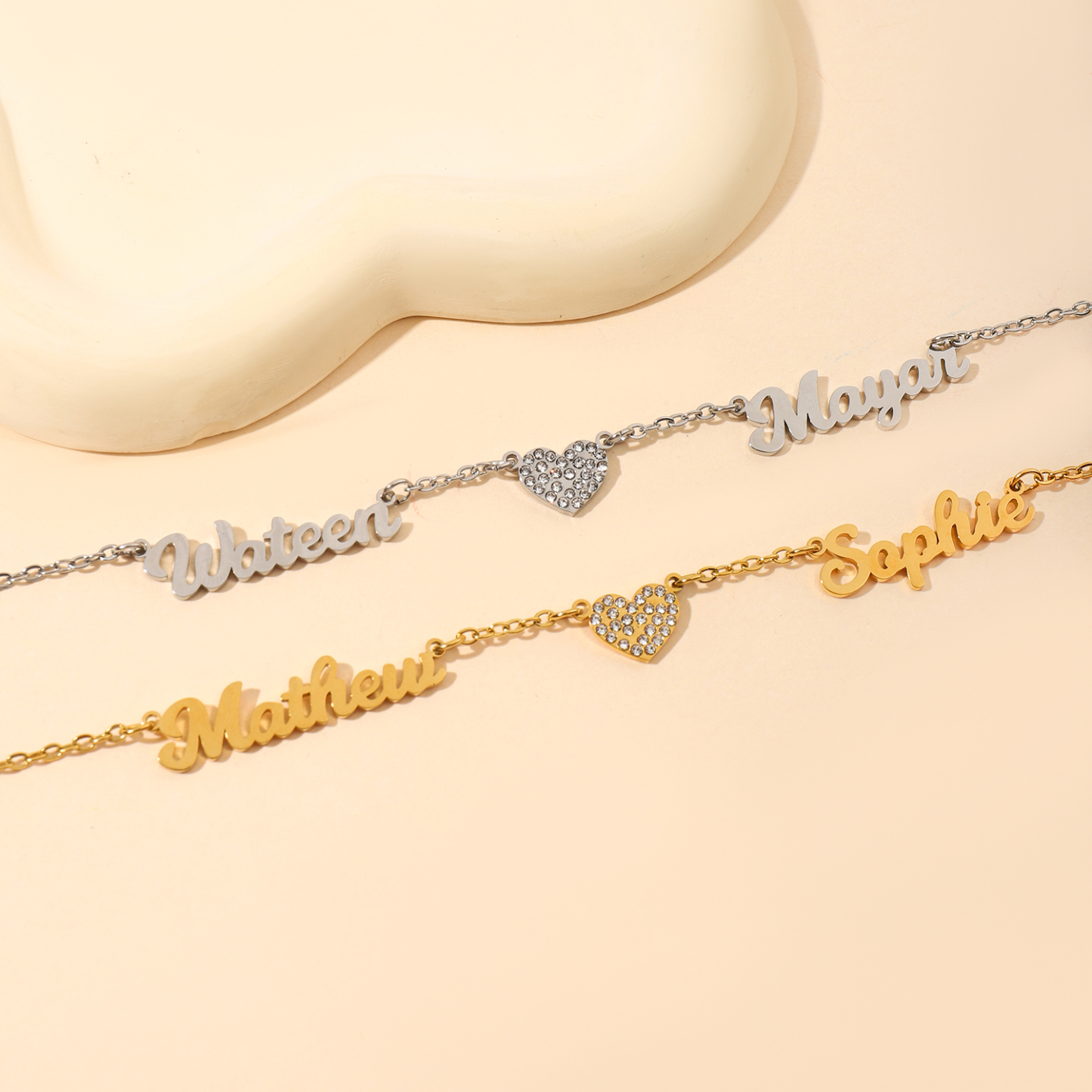 Custom Family Name  Birthstone Necklace with Circular Design and Heart Embrace