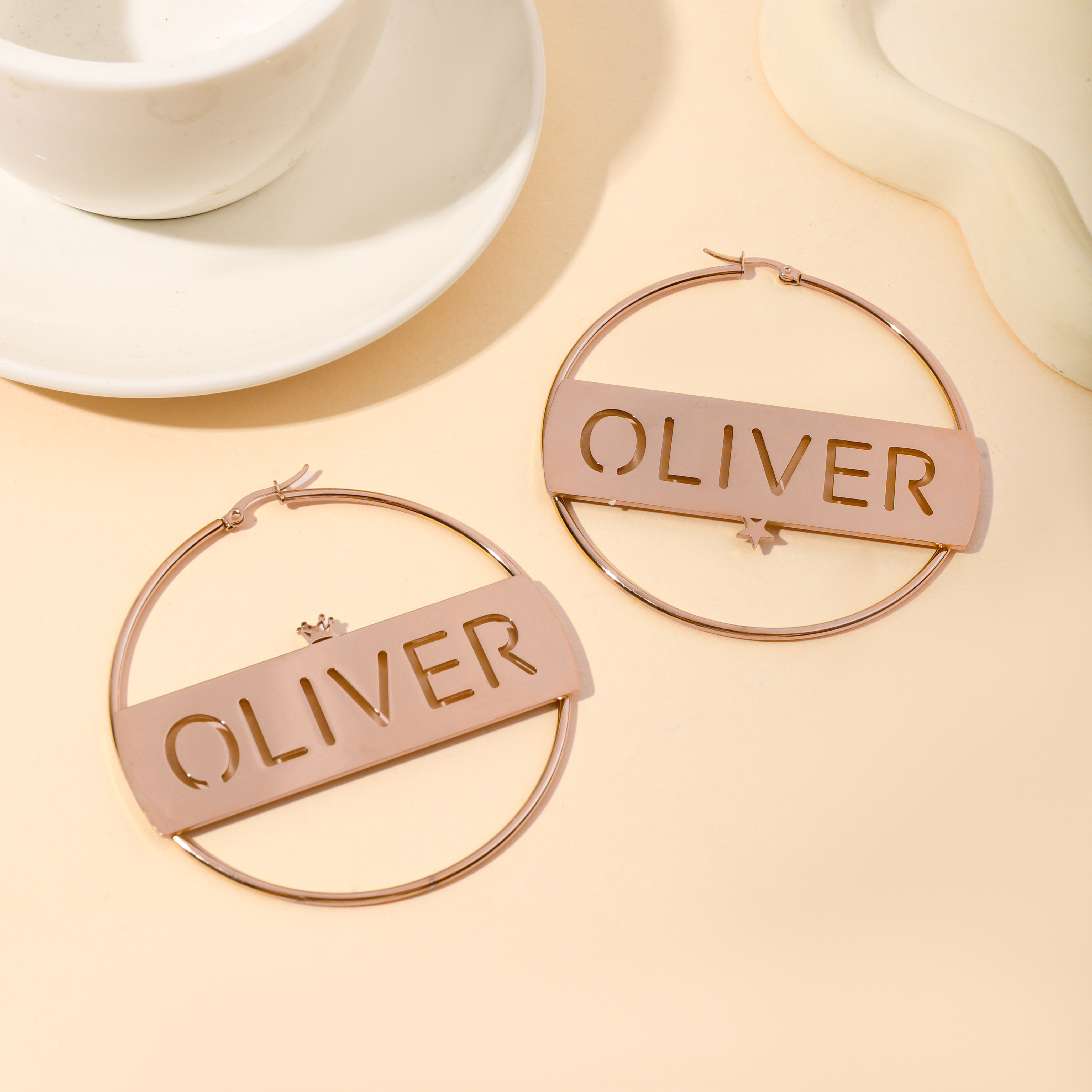 Designer Circular Ring-Shaped Earrings Customized with Names