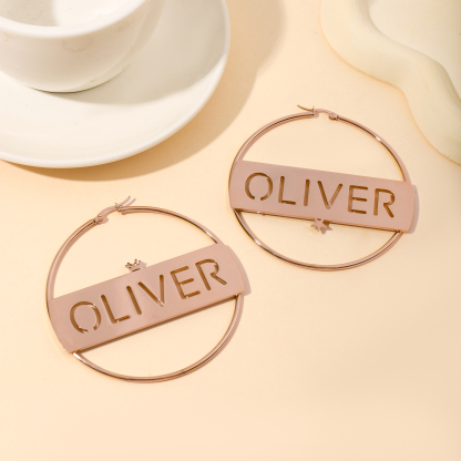 Designer Circular Ring-Shaped Earrings Customized with Names