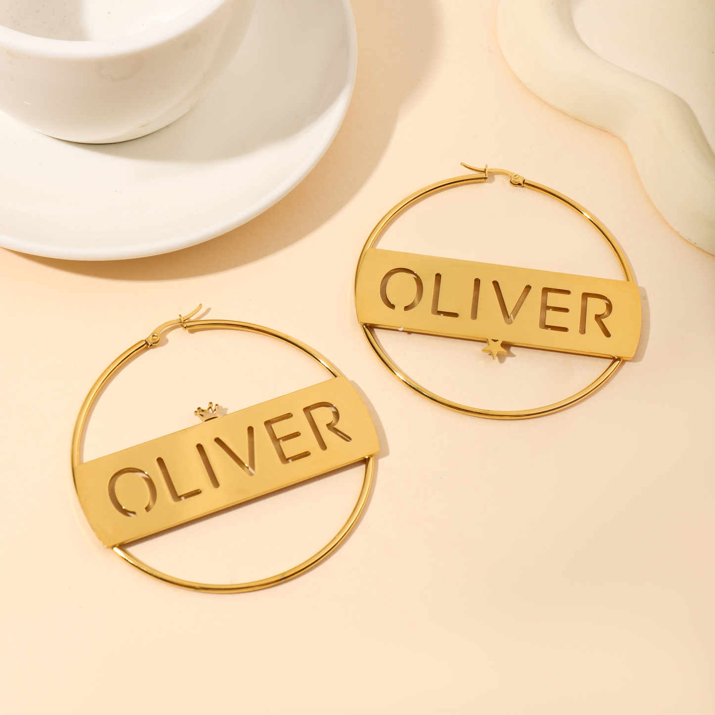 Designer Circular Ring-Shaped Earrings Customized with Names