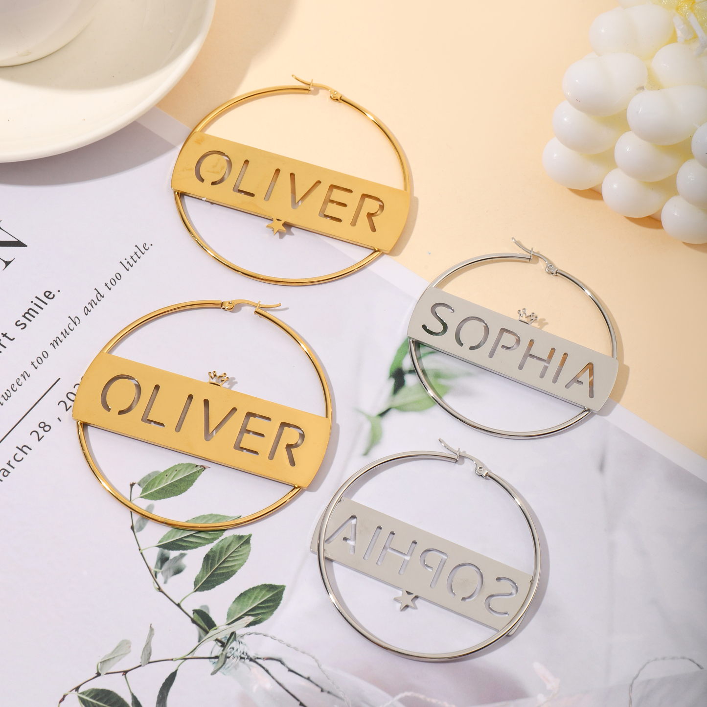 Designer Circular Ring-Shaped Earrings Customized with Names