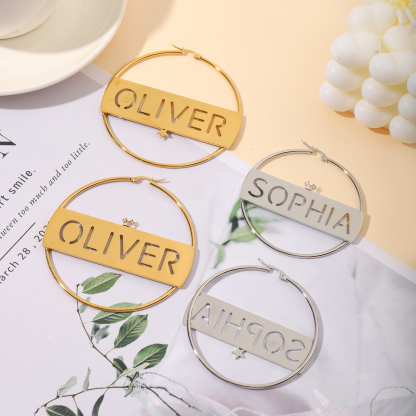 Designer Circular Ring-Shaped Earrings Customized with Names