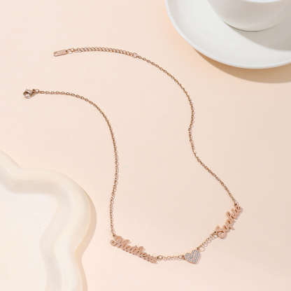 Custom Love Filled Rhinestone Connected Necklace with Two Names