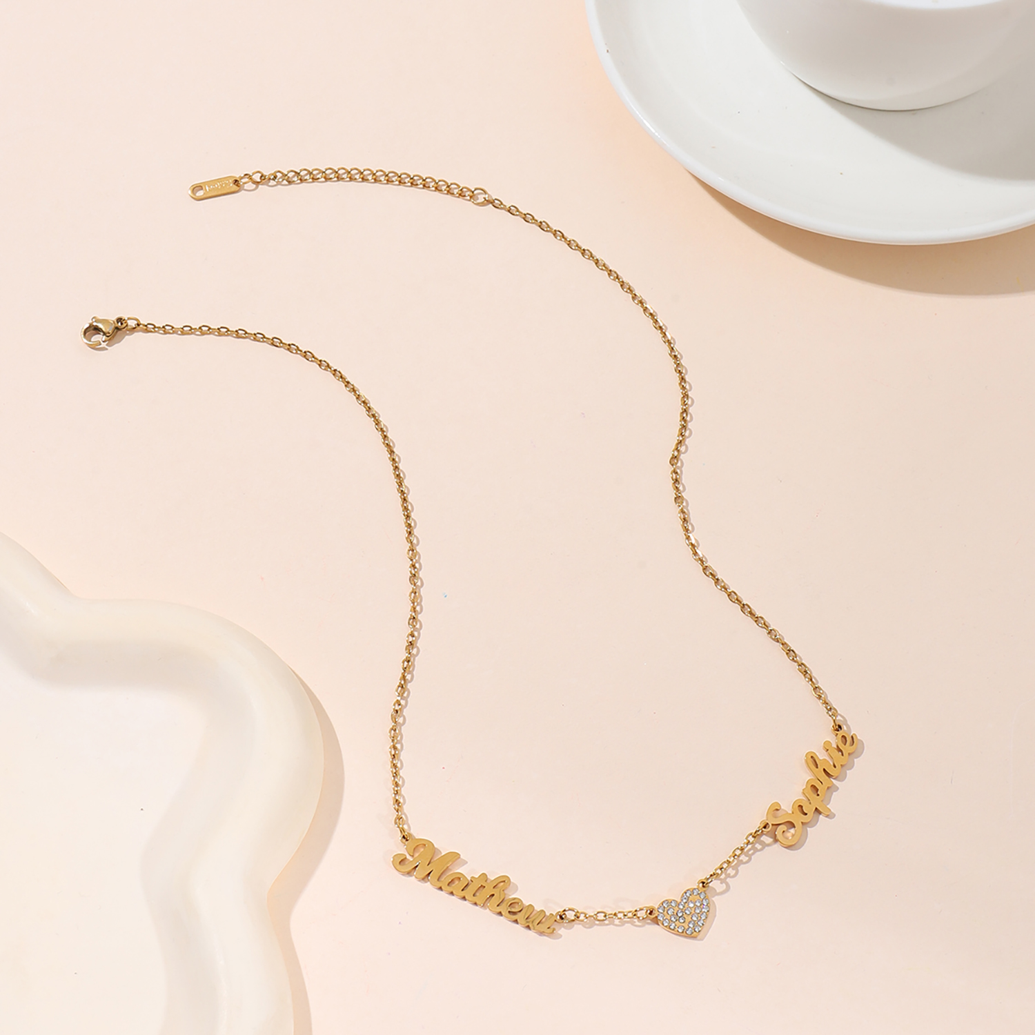 [Copy]Custom Family Name  Birthstone Necklace with Circular Design and Heart Embrace