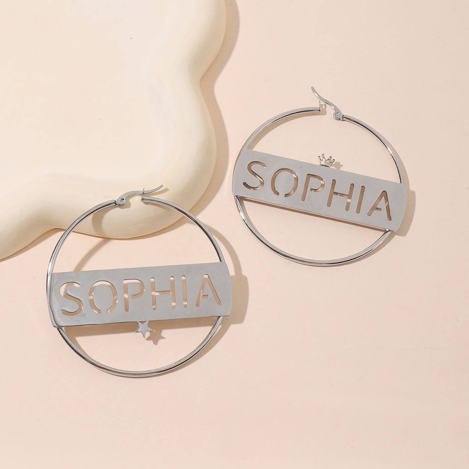 Designer Circular Ring-Shaped Earrings Customized with Names