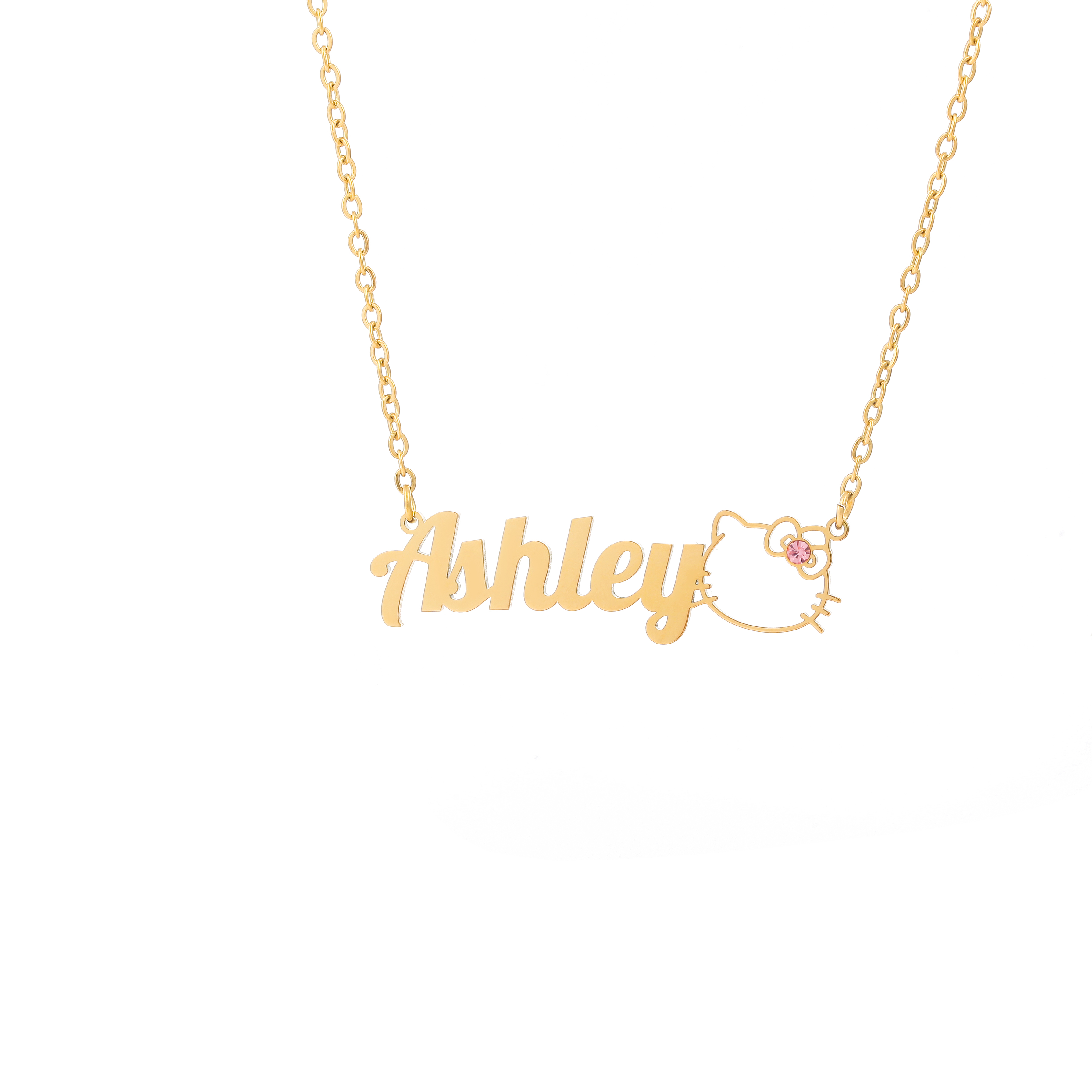 Custom Name and Birthstone Necklace with Hello Kitty Element